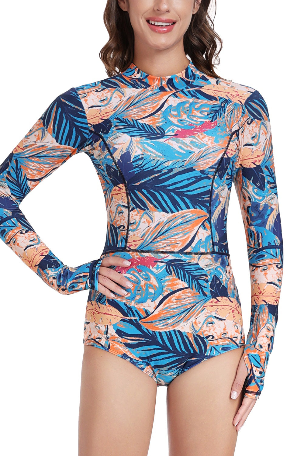 Women's Long Sleeve Back Zip One Piece Swimsuit - UPF 50+ Sun Protection Swimwear for Beach, Pool & Water Sports