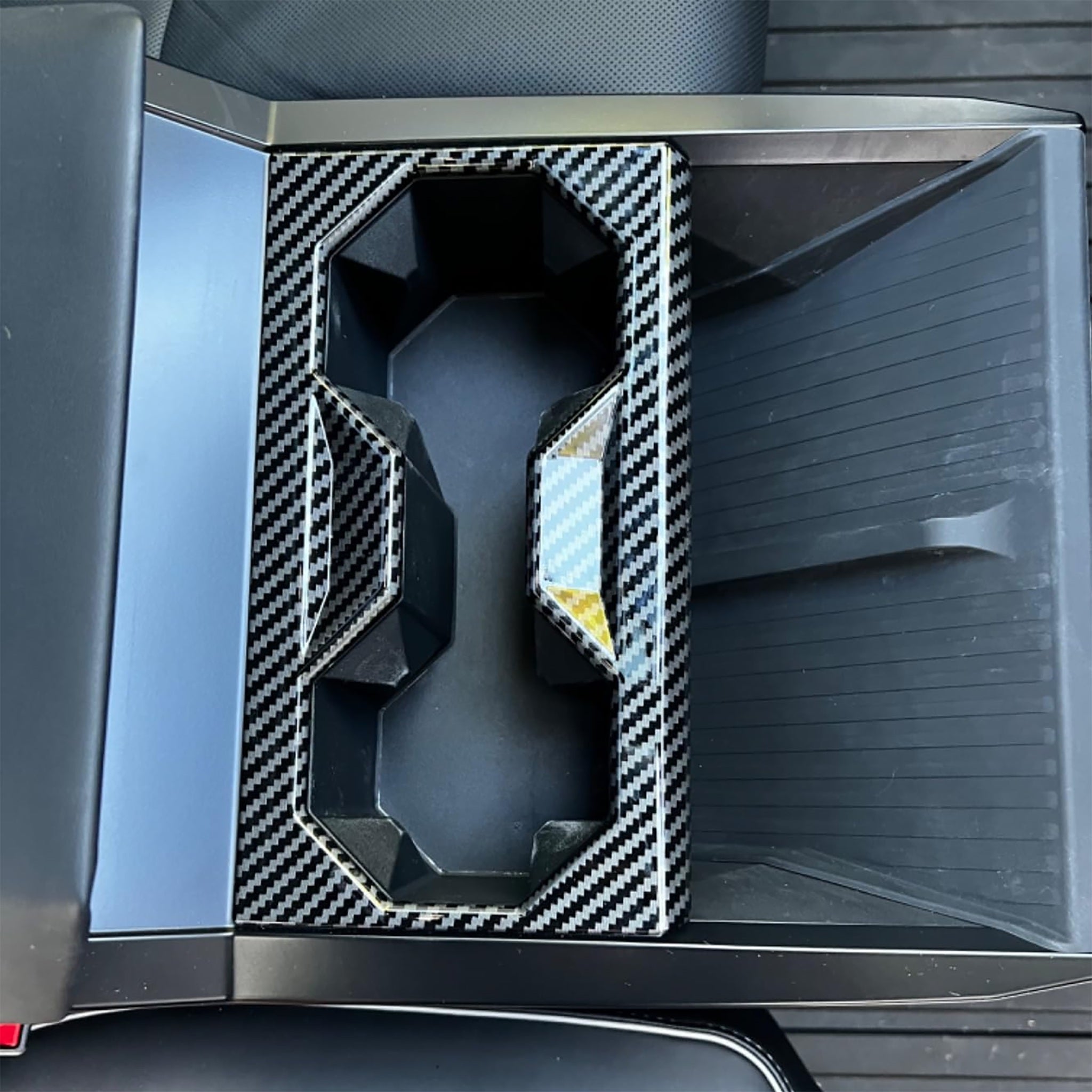 Cybertruck Center Console Carbon Fiber Cup Holder Trim Cover - ABS Plastic Accessory for Tesla Model Accessories - Perfect for Car Interior Upgrade & Customization