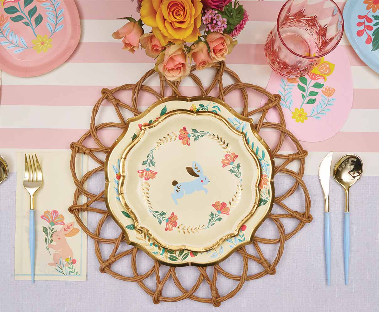 Folklore Easter Salad Plates - Set of 8, Colorful Spring Dinnerware for Holiday Gatherings, Easter Brunch & Family Celebrations