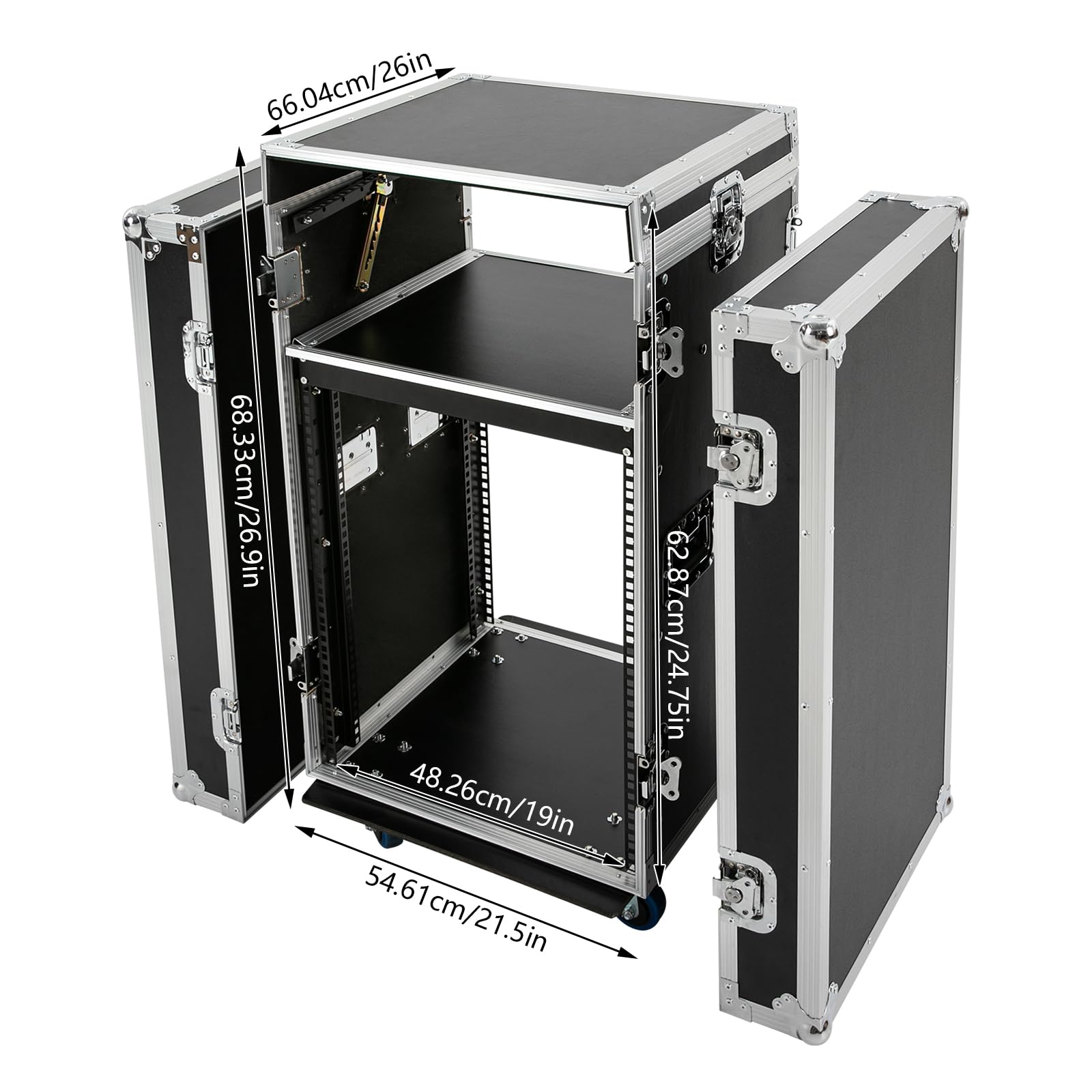 14U Heavy-Duty PA DJ Rack Cabinet - Professional Tour-Grade ATA Case with 4 Wheels, Large Mixer Countertop & Easy Assembly - Perfect for Live Performances, Studio Setup & Mobile DJ Gigs