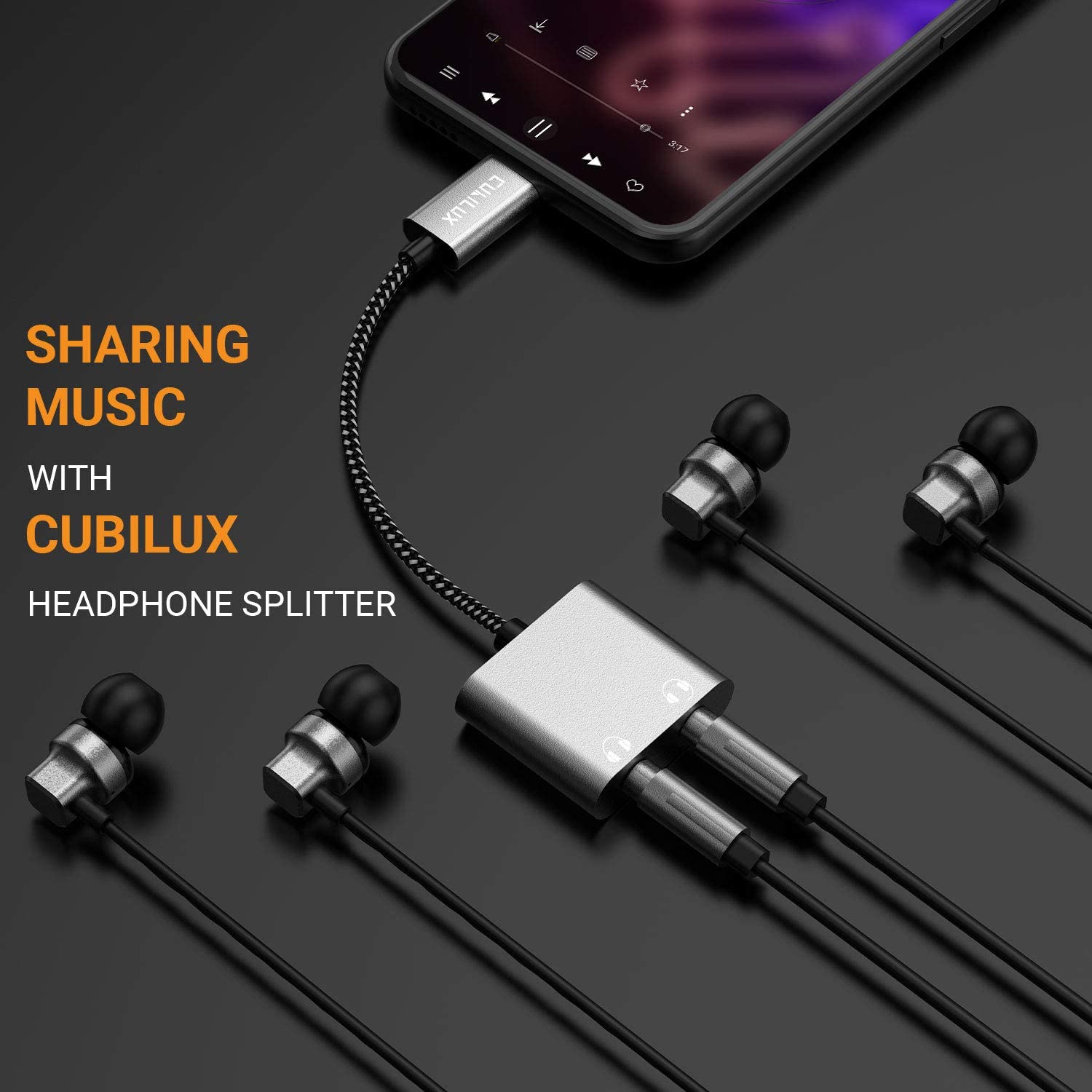 Cubilux USB C Audio Splitter - Dual 3.5mm Headphone Jack Adapter for Galaxy Note 20/10, S21 Ultra/S20 FE, Tab S7/S6 | Google Pixel 5/4/3 XL | 2020/2018 iPad Pro/Air - Perfect for Music Sharing, Gaming & Travel