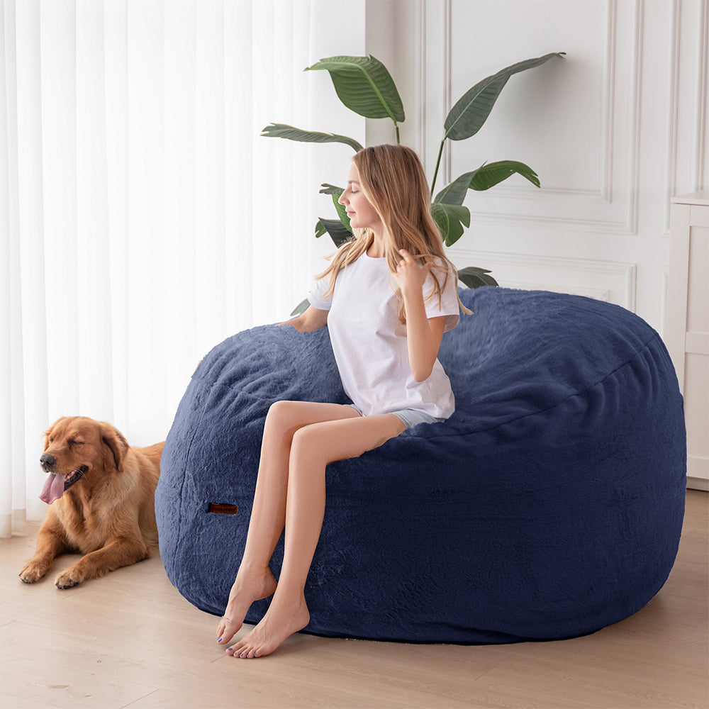 MAXYOYO Giant Faux Fur Bean Bag Chair - Convertible to Floor Mattress Bed | Dark Grey | Ultra Soft Lounge Chair for Living Room, Bedroom & Dorm | Perfect for Relaxing, Gaming & Sleepovers