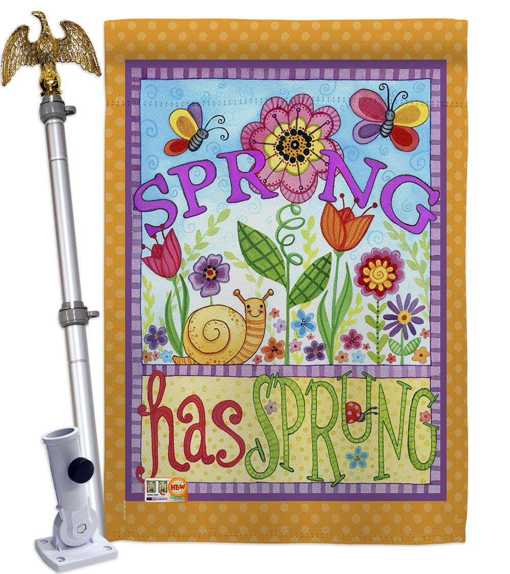 Spring Floral Bugs House Flag Set 28x40 with Pole - Outdoor Garden Decor
