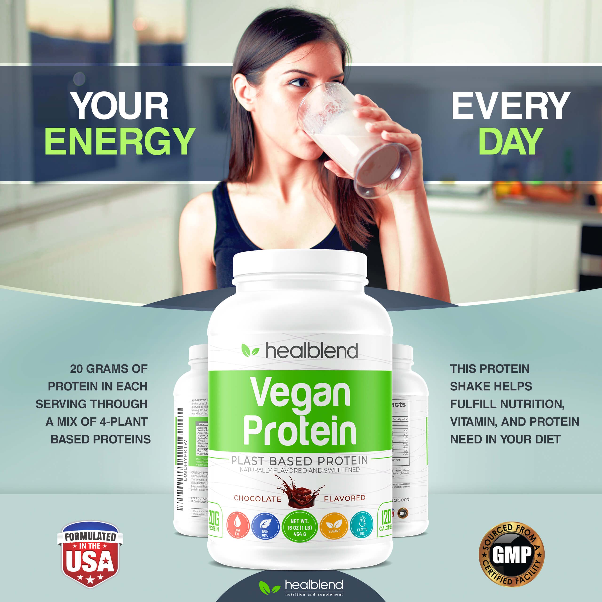 Vegan Plant-Based Protein Powder - Gluten Free, Non-GMO, Dairy Free Pea Protein Supplement for Men & Women | Post-Workout Recovery & Meal Replacement