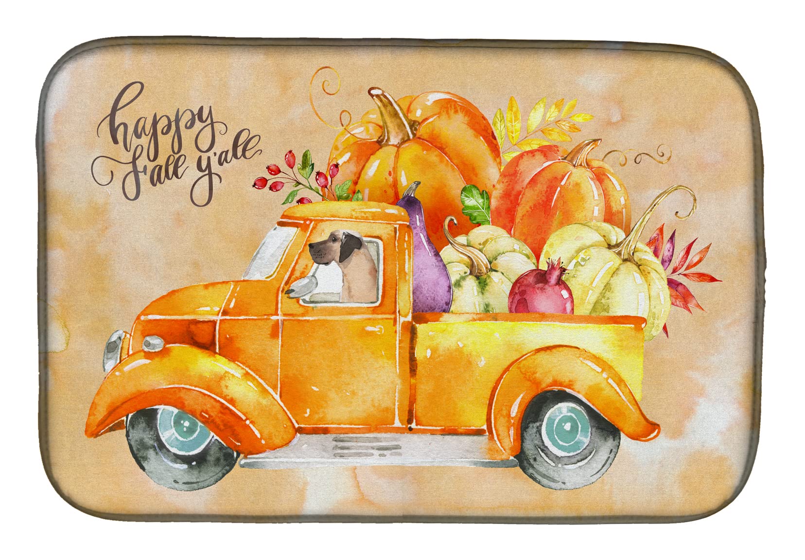Fall Harvest Great Dane Dish Drying Mat - Absorbent Kitchen Counter Mat for Dishes (14x21