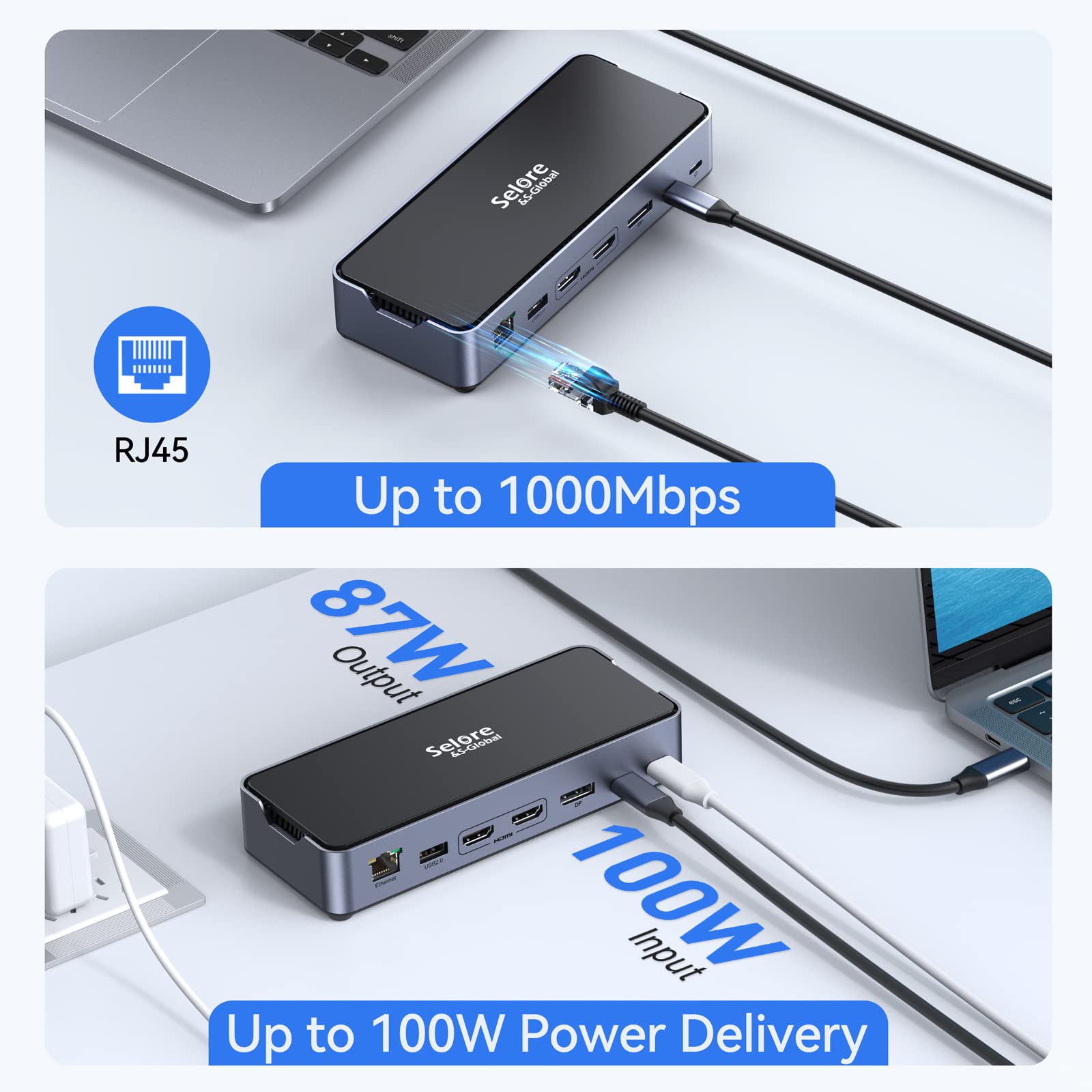 15-in-1 USB C Docking Station with Dual HDMI & DisplayPort - 8K/4K Triple Monitor Support, 100W PD Charging, 10Gbps USB 3.1, Ethernet RJ45 - Compatible with Dell/Lenovo Laptops - Perfect for Home Office & Multi-Screen Workstations
