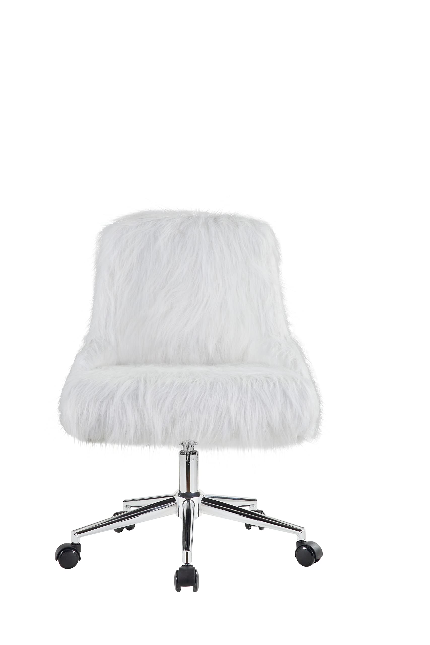 Premium White Faux Fur Office Chair with Chrome Base - Ergonomic Desk Chair for Home & Office Workspace - Perfect for Long Hours of Sitting, Gaming, and Remote Work