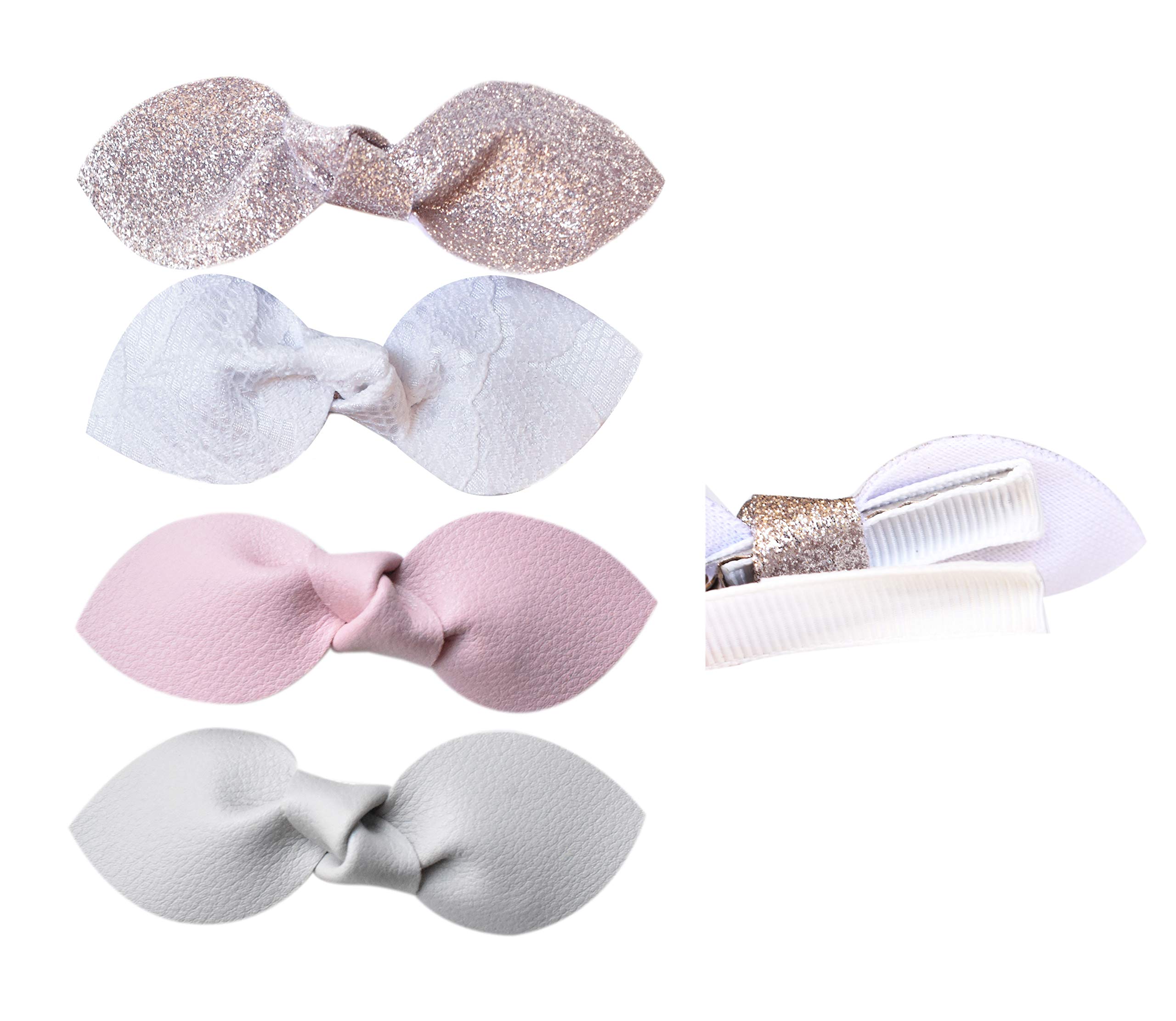 Non-Slip Alligator Hair Clips for Baby Girls - 4 Pack Faux Leather Rabbit Ear Bow Hair Accessories for Toddlers & Infants (Cactus Design) - Perfect for Daily Wear, Parties, and Photo Shoots