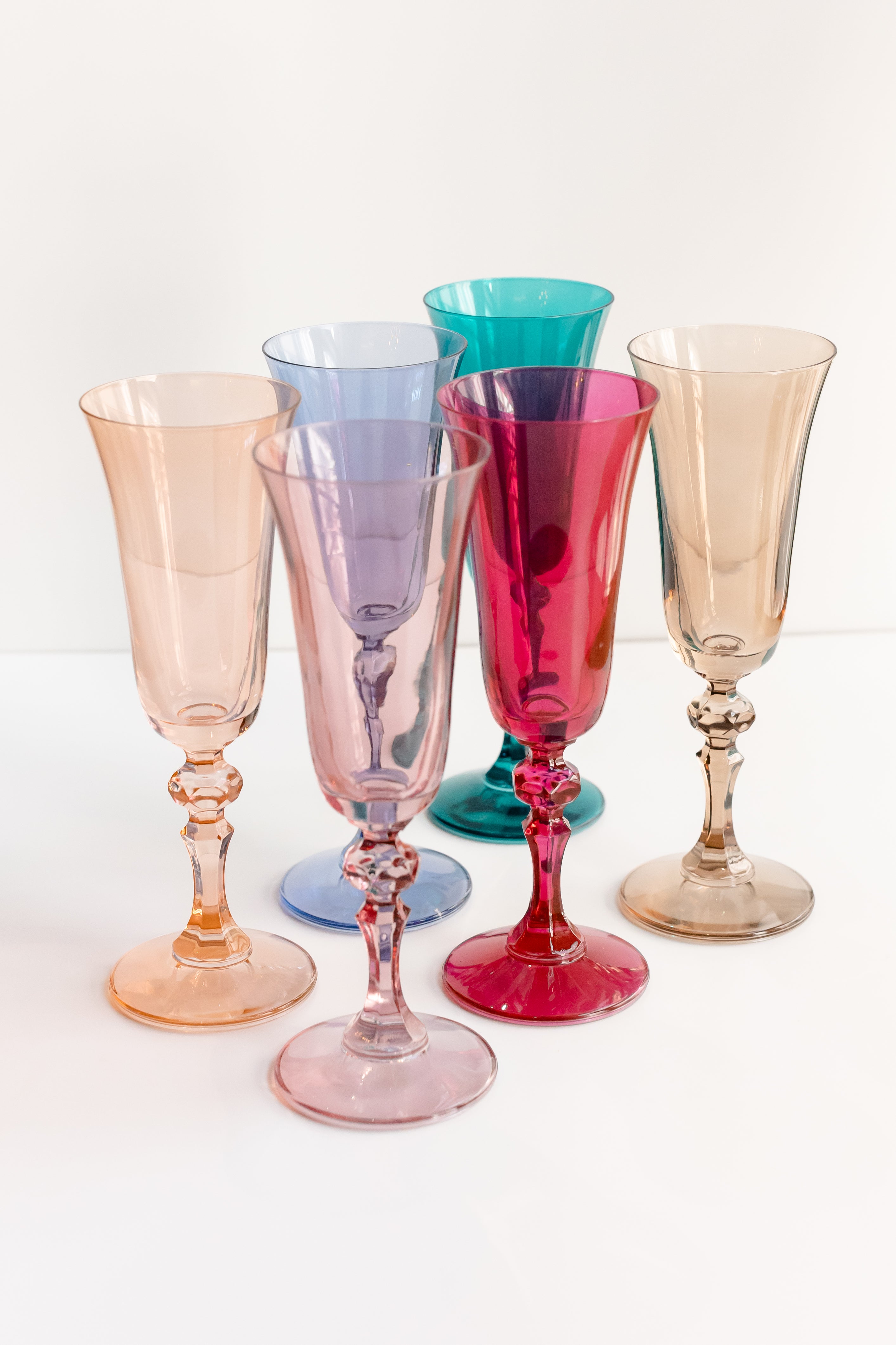 Estelle Colored Regal Flute Glass Set of 6 - Pastel Mixed Colors for Champagne, Cocktails & Wine - Perfect for Weddings, Parties & Elegant Dining