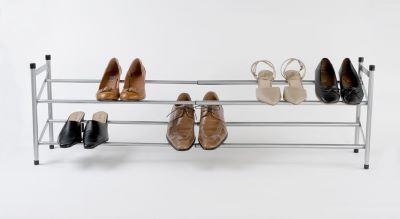 Expandable 2-Tier Shoe Organizer - Space Saving Grey Shoe Rack for Closet, Entryway & Bedroom Storage