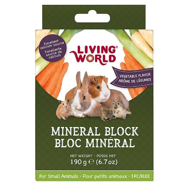 Living World Vegetable Flavor Mineral Block for Small Animals - Essential Calcium Supplement for Rabbits, Guinea Pigs & Hamsters - Perfect for Cage Chewing & Dental Health