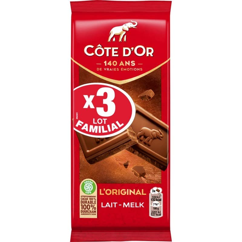 Côte d'Or Original Milk Chocolate Bar 300g - Authentic French Chocolate - Rich & Creamy Taste - Pack of 3 - Perfect for Gifts, Desserts & Coffee Pairing