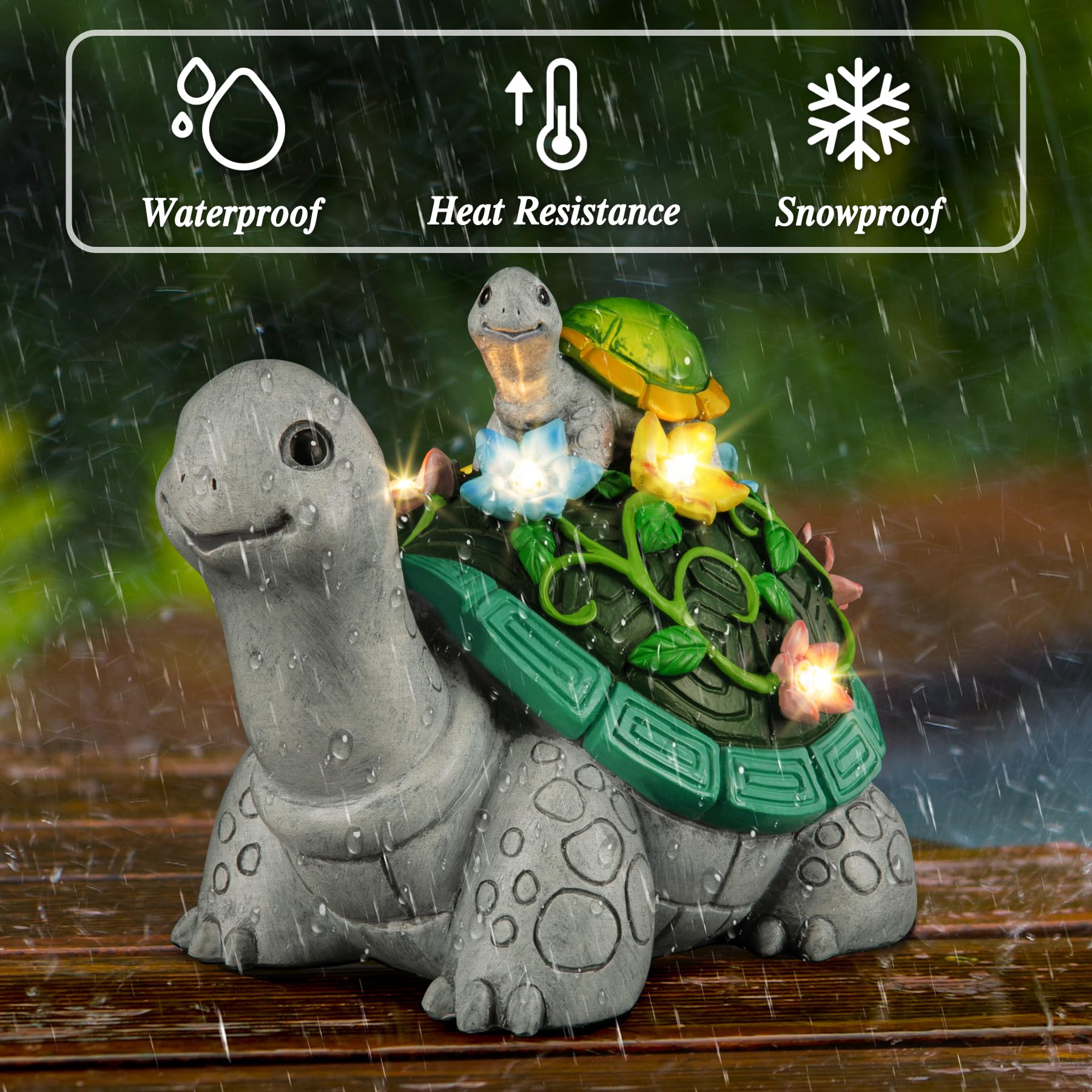 LESES Solar-Powered Turtle Garden Statue with 7 LED Lights - Cute Turtle & Baby Figurine for Outdoor Patio, Lawn & Yard Decor - Perfect Housewarming Gift for Mom & Grandma | Solar Garden Decor for Eco-Friendly Landscape Lighting