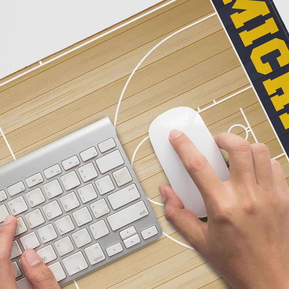 University of Michigan Wolverines Basketball Large Gaming Mouse Pad - Non-Slip Base & Stitched Edges (31.5