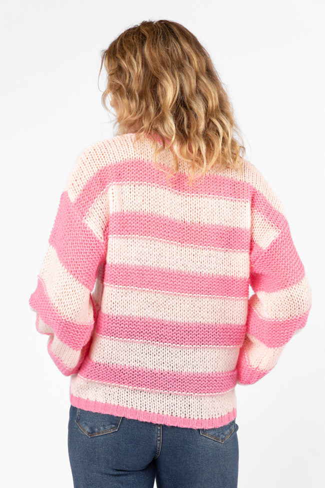 Pink Textured Stripe Sweater for Women - Cozy Knit Pullover - Perfect for Fall & Winter Outfits, Office Wear & Casual Dates