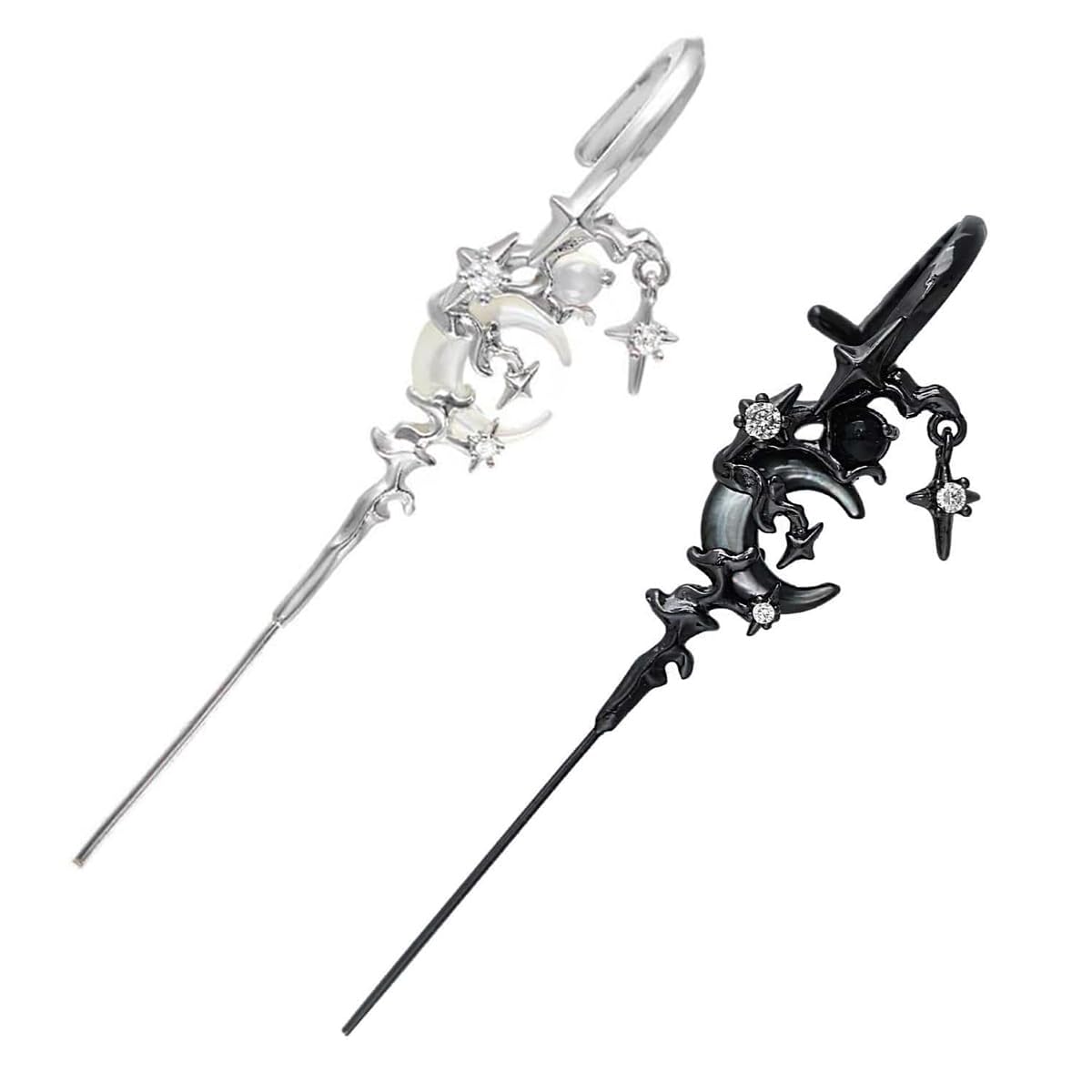 2PCS Moon Ear Hook Piercing Earrings - Creative Star & Moon Dangle Stud Earrings for Women, Delicate Fashion Jewelry, Best Birthday Gift for Friends | Perfect for Parties, Date Nights & Everyday Wear