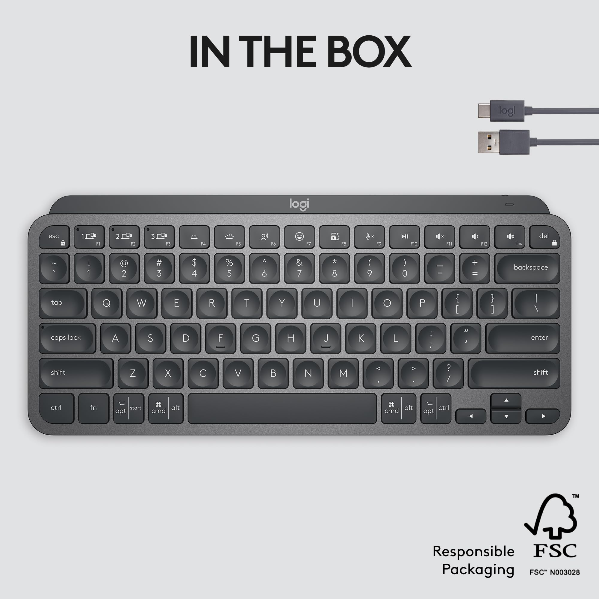Logitech MX Keys Mini Wireless Bluetooth Keyboard - Compact Backlit Illuminated Design, USB-C Charging, Compatible with macOS, Windows, iOS, Android & Linux - Graphite Metal Build for Home Office, Gaming & Productivity