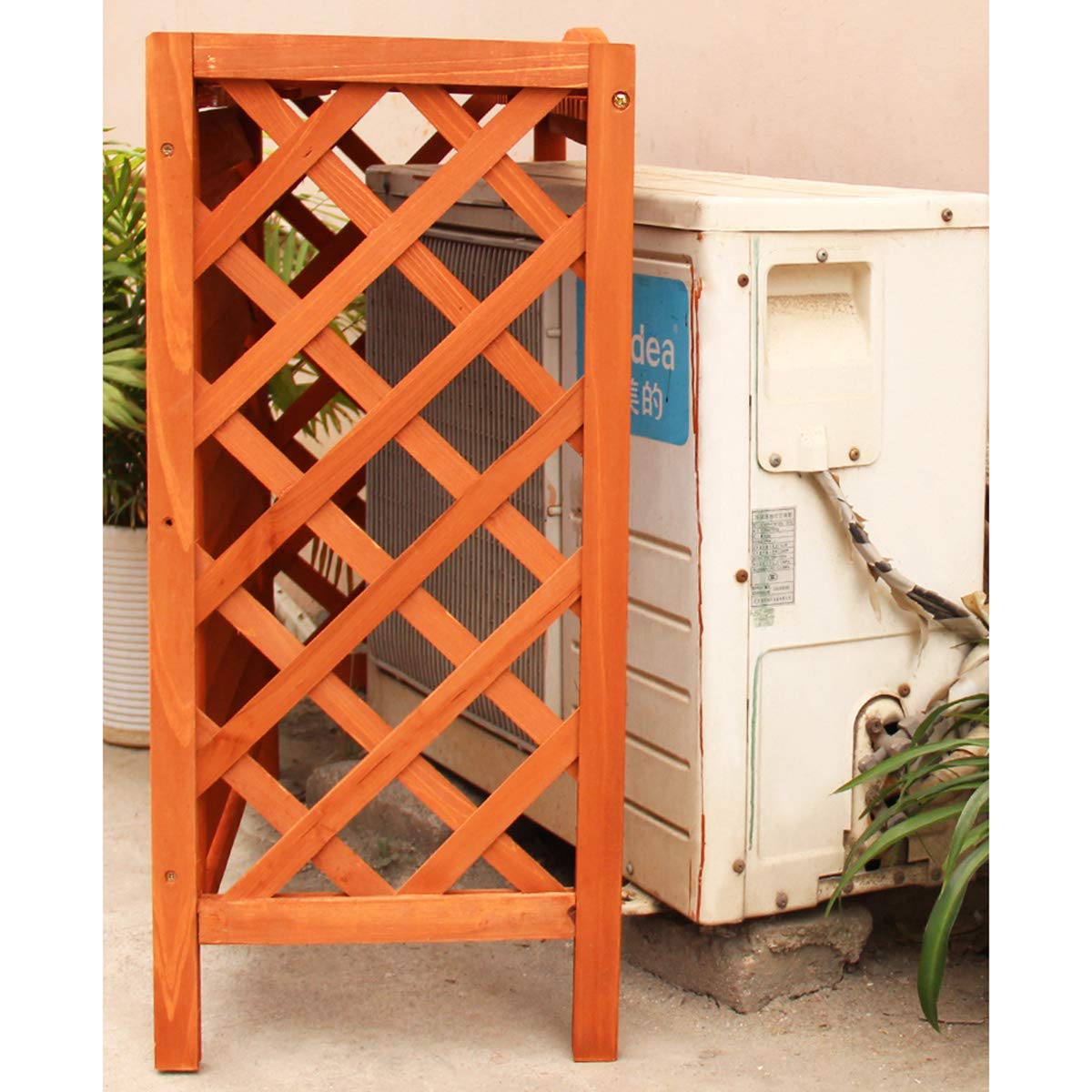 Solid Wood Air Conditioner Frame - Durable Outdoor Balcony AC Rack with Decorative Flower Blinds | Wooden Protective Cover & Shelf for Window AC Units - Perfect for Home, Apartment and Office Decoration
