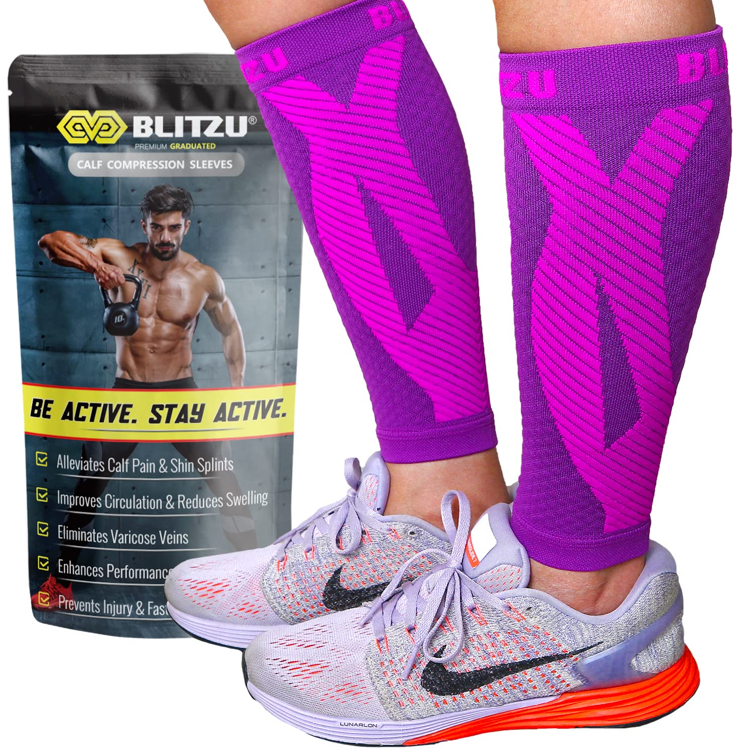 BLITZU Calf Compression Sleeve for Men & Women - Footless Compression Socks for Running, Shin Splints Pain Relief & Muscle Support - Ideal for Runners, Athletes & Workout Recovery