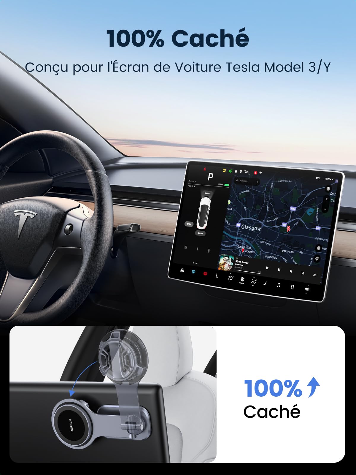UGREEN Magnetic Car Phone Holder & Wireless Charger - 15W Fast Charging, Strong Magnet, Compatible with iPhone 15/14/13/12 Pro Max/Plus/Mini, Samsung Galaxy - Perfect for Safe Driving & Hands-Free Navigation