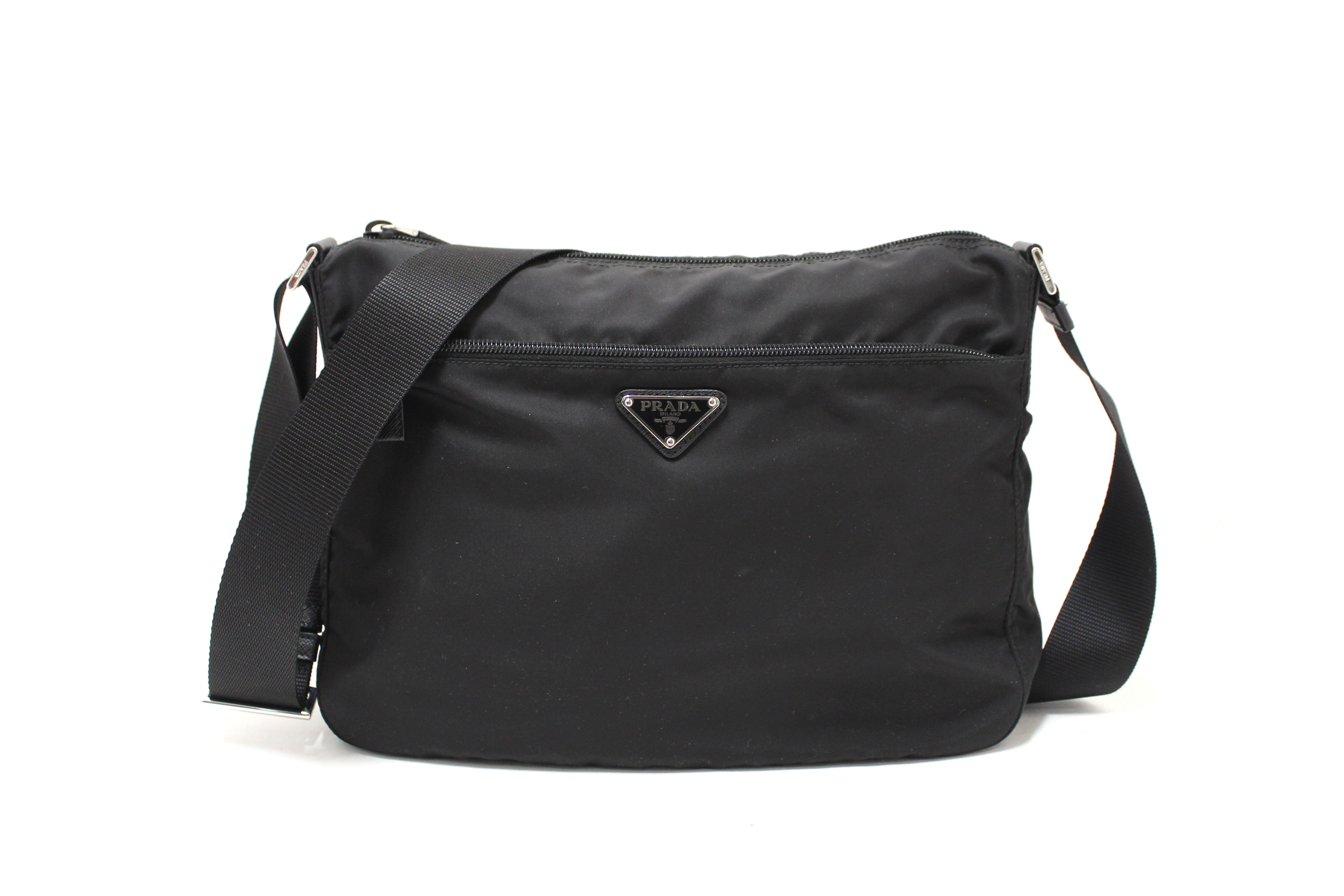 Authentic Prada Black Nylon Messenger Bag for Men & Women - Luxury Crossbody Shoulder Bag for Work, Travel & Everyday Use