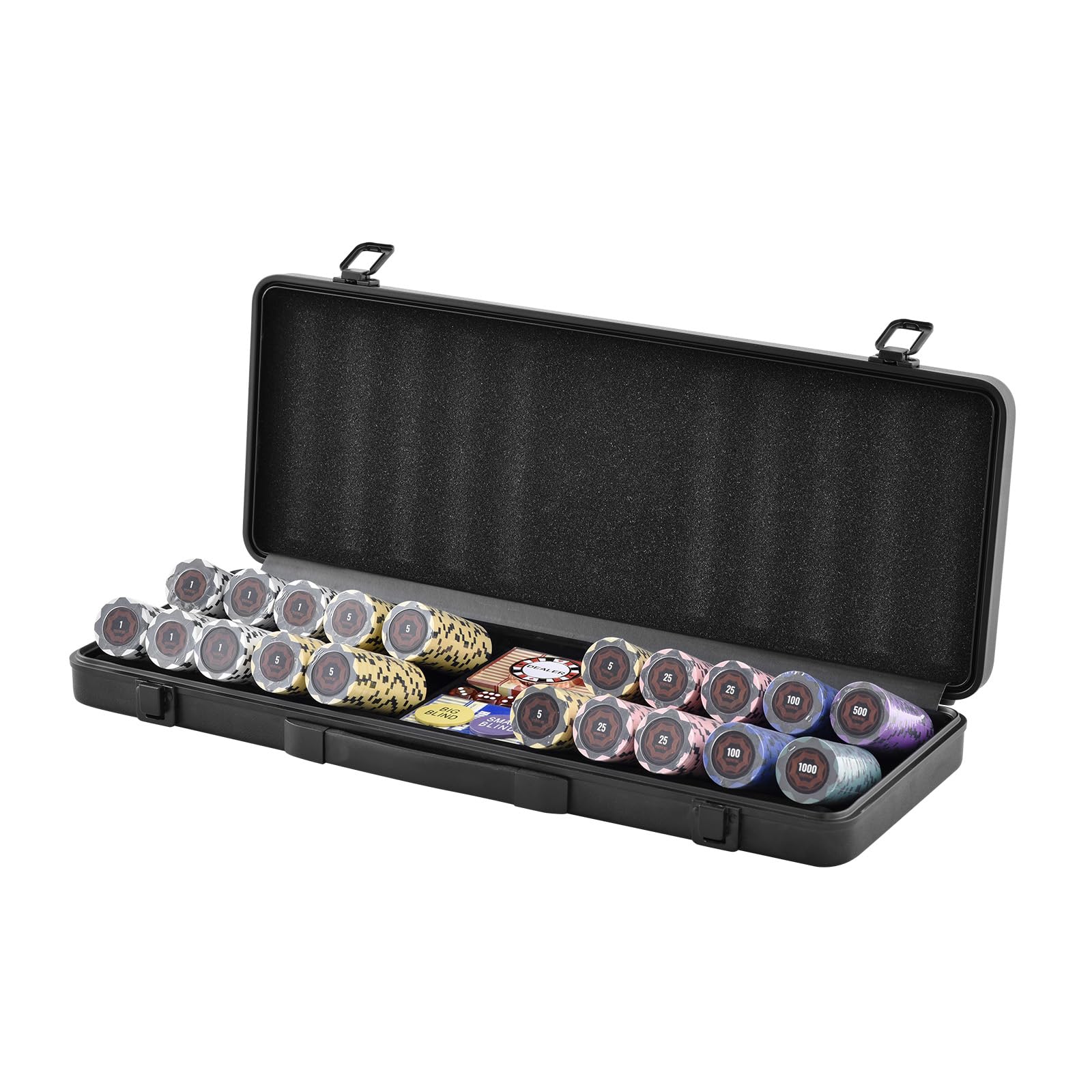 VEVOR 500-Piece Professional Poker Chip Set with Carrying Case - 14g Casino Clay Chips, Playing Cards, Buttons & Dice for Texas Hold'em, Blackjack, Poker Nights & Casino-Themed Parties - Perfect for Home Games, Casino Nights & Gifts