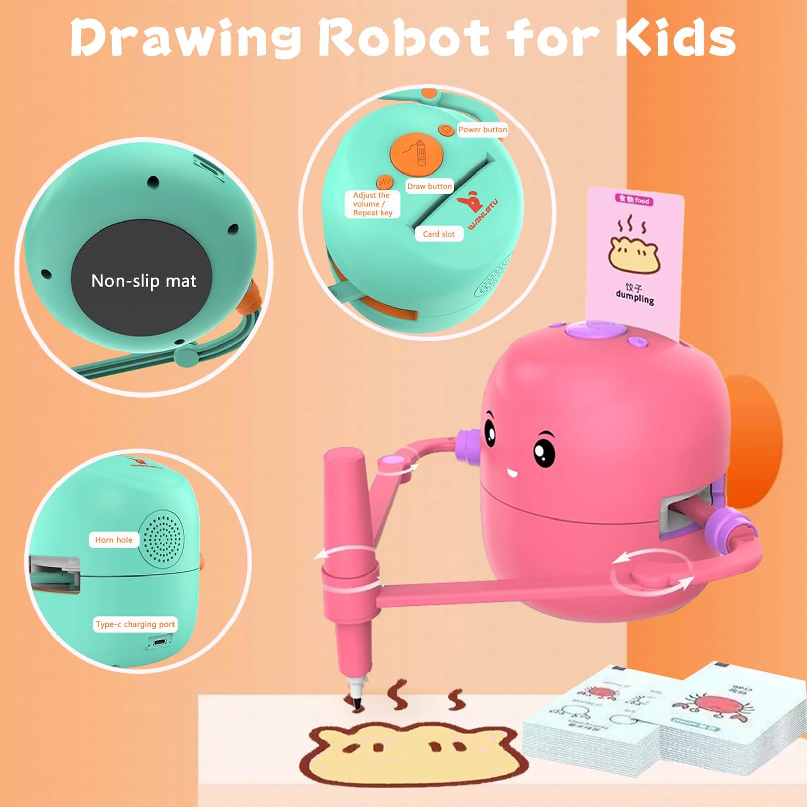 Smart Drawing Robot for Kids - Voice Interactive Educational Learning Toy with Markers & 100 Drawing Cards | STEM Art Machine for Creativity & Hand-Eye Coordination | Perfect Gift for Boys & Girls Ages 3-8 | Home, Classroom & Party Activity Toy