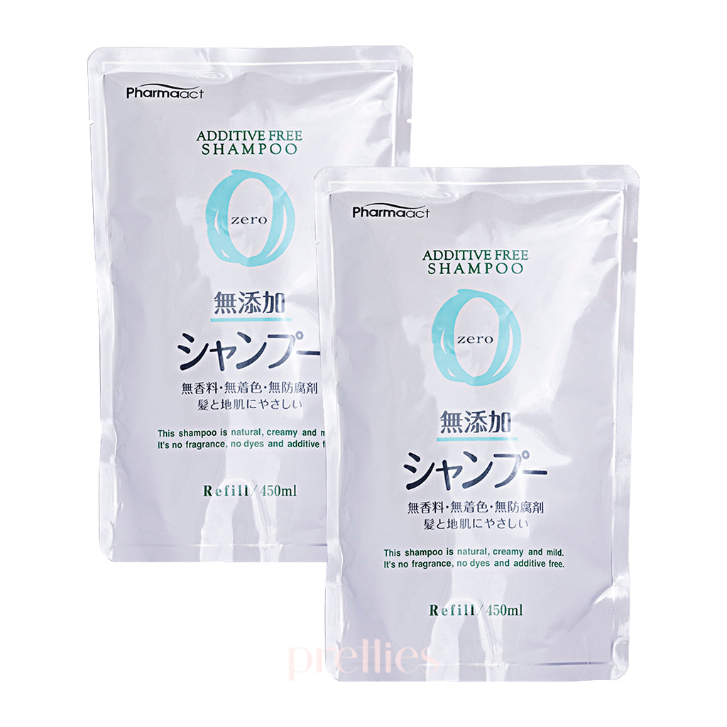 Kumano Yushi Pharmaact Zero Additive Free Shampoo Refill - 450ml x 2 Pack | Natural Hair Care for Sensitive Scalp | Perfect for Daily Use & Travel