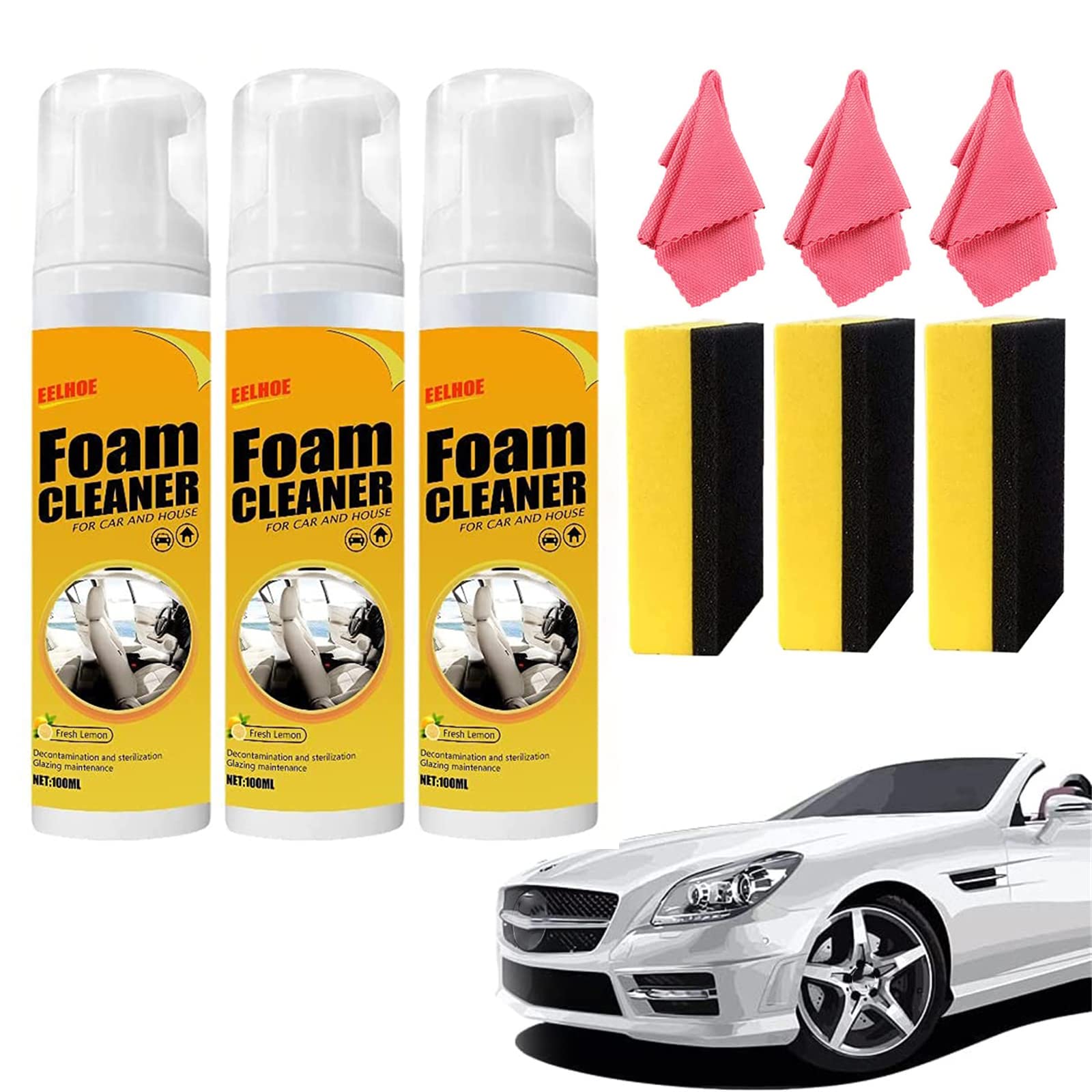 Foam Cleaner for Cars & Home - Powerful Stain Remover Kit, Multi-Surface Interior Cleaner for Leather Seats, Car Ceiling & Household Surfaces | Warmtint Cleaning Foam (3 x 100ml) | Perfect for Auto Detailing & Home Deep Cleaning