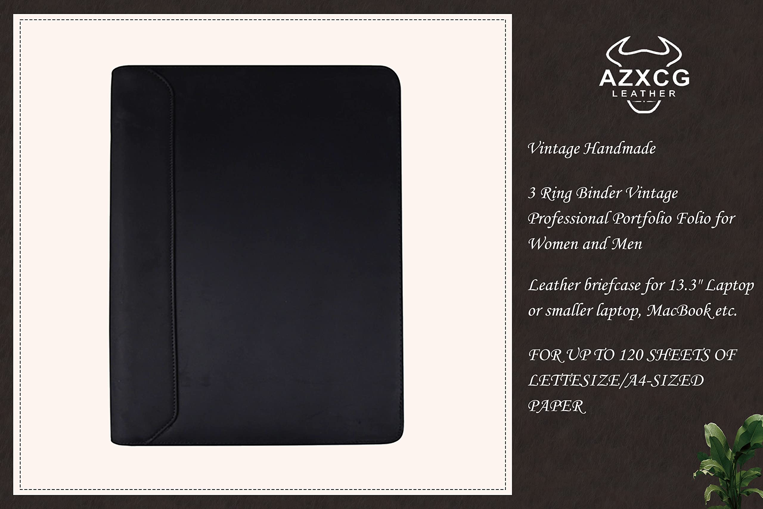 **Personalized Leather Portfolio for Men - Custom Engraved Name, Genuine Leather 3-Ring Binder Organizer with A4 Writing Pad - Handmade Business Gift for Professionals, Executives & Graduates (Black) - Perfect for Meetings, Presentations & Corporate Gifts**