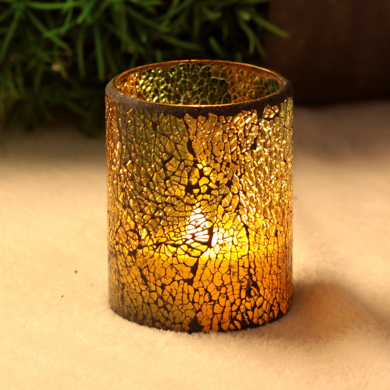 Flameless LED Cracked Mosaic Glass Candle with Timer - Decorative Battery-Operated LED Candle for Home, Wedding, Party & Spa Decor