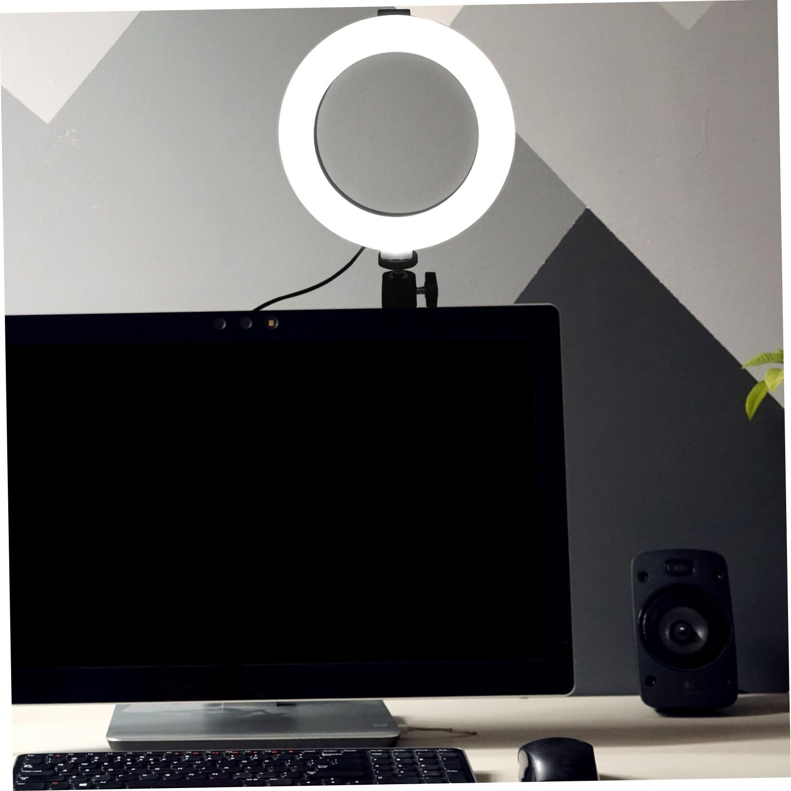 Gatuida Adjustable LED Fill Light & Laptop Stand - Portable Ring Light for Phone/PC, White Clamshell Design - Perfect for Video Calls, Streaming & Content Creation
