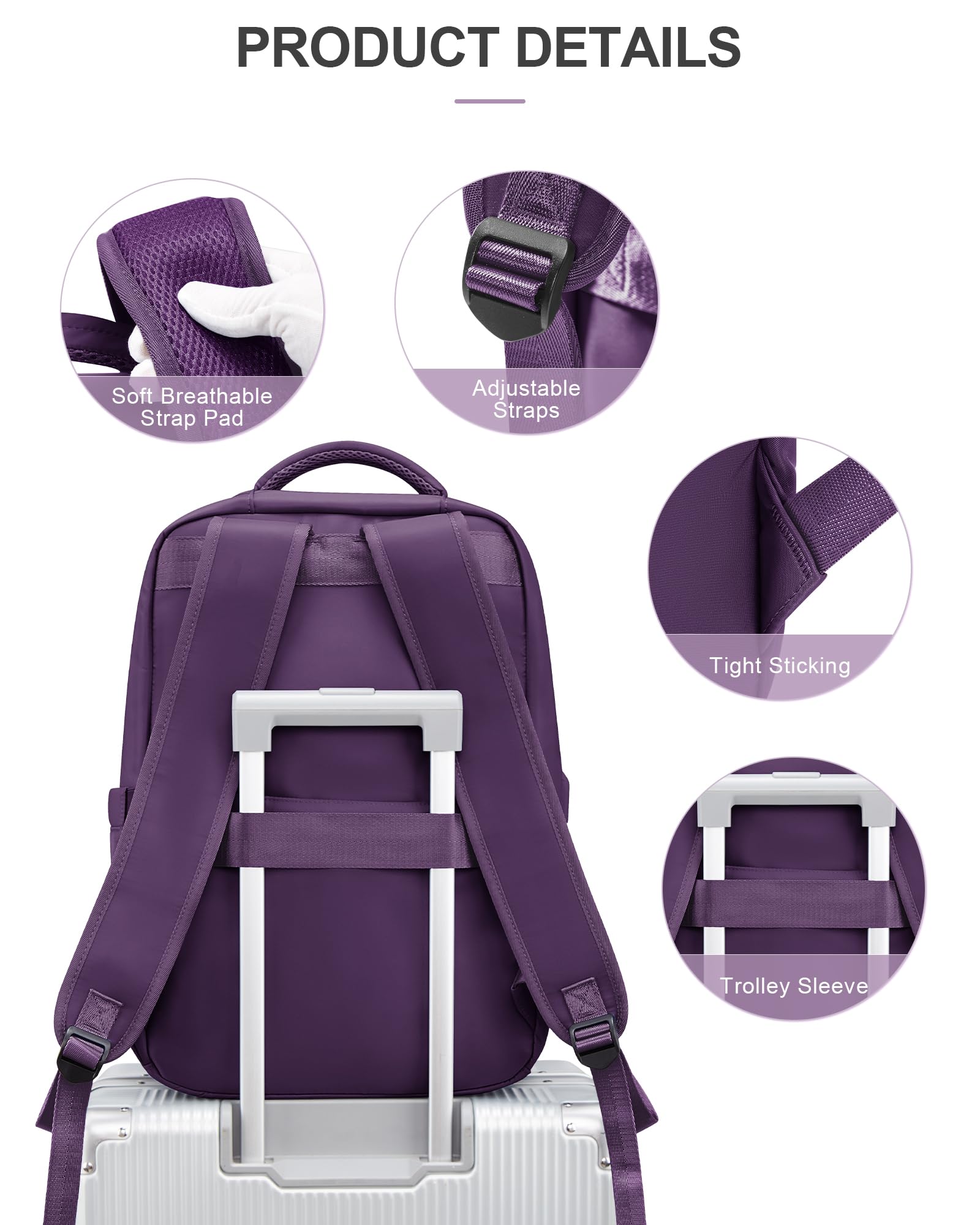 TSA Approved Travel Backpack for Women - Airplane Carry On Personal Item Size Laptop Backpack for Work, College & Business Travel - Water Resistant Dark Purple Backpack for Commuting & Weekend Getaways