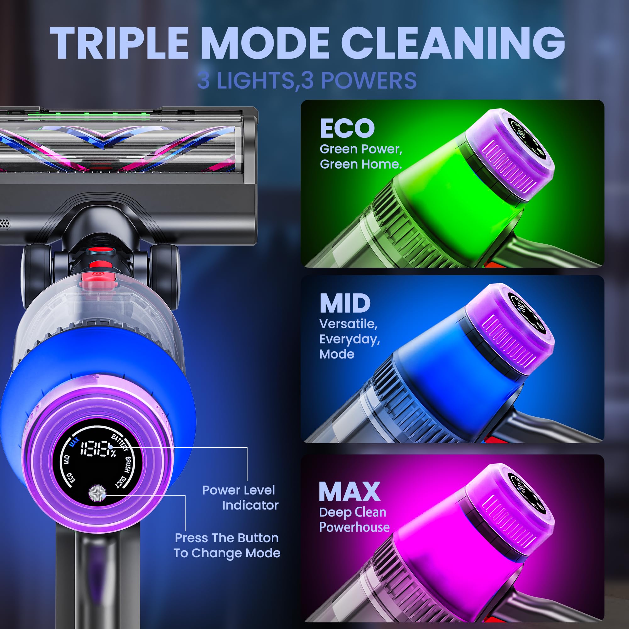 Powerful 500W Cordless Vacuum Cleaner - 45Kpa Suction, 60min Runtime for Home & Carpet Cleaning