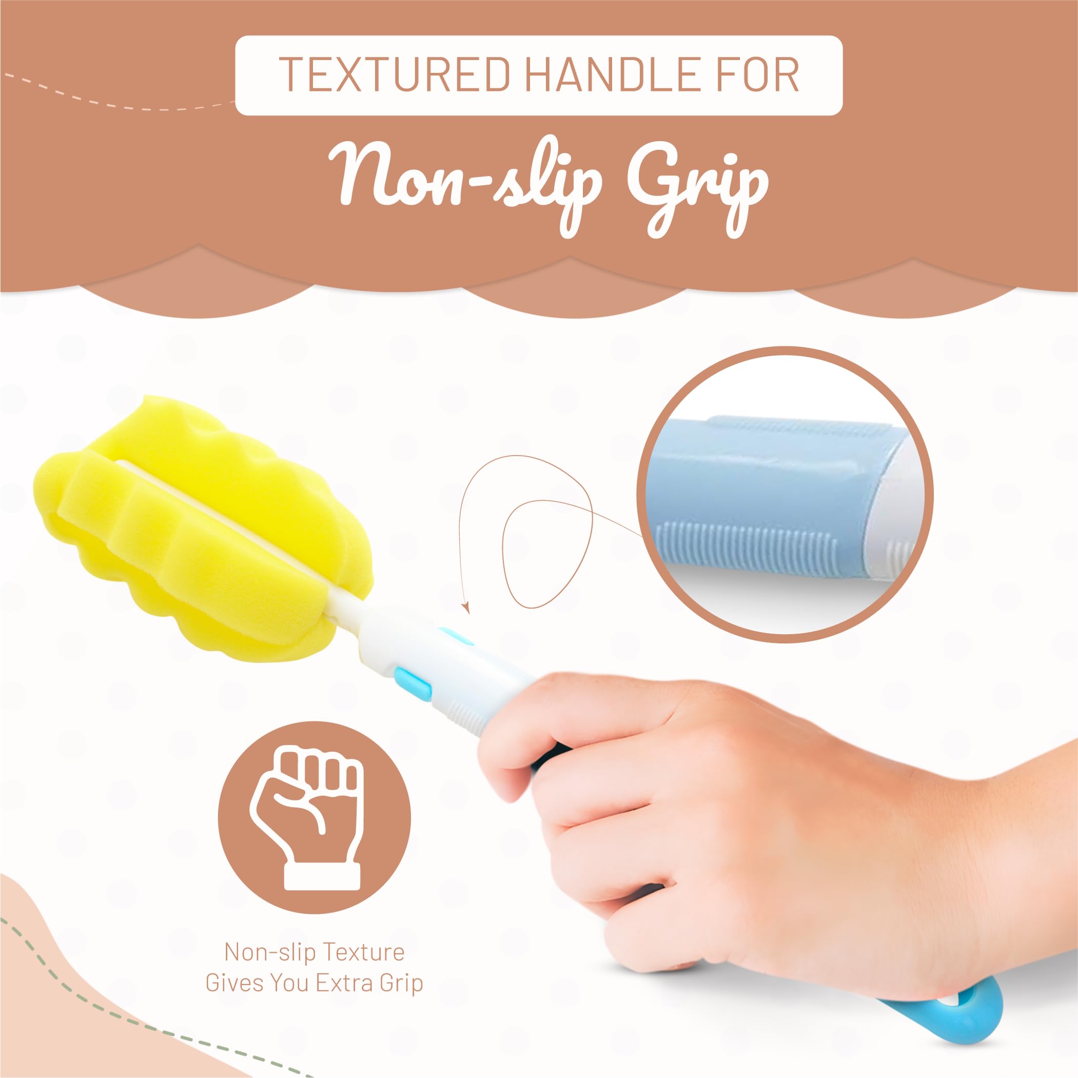 **Triple Baby Bottle Cleaner Brush Set - 3-Pack Bottle, Nipple & Straw Cleaning Brushes with Eco-Friendly Plastic Handle & Non-Slip Grip - Replaceable Sponges for Easy Cleaning - Perfect for Baby Bottles, Sippy Cups & Travel Mugs**