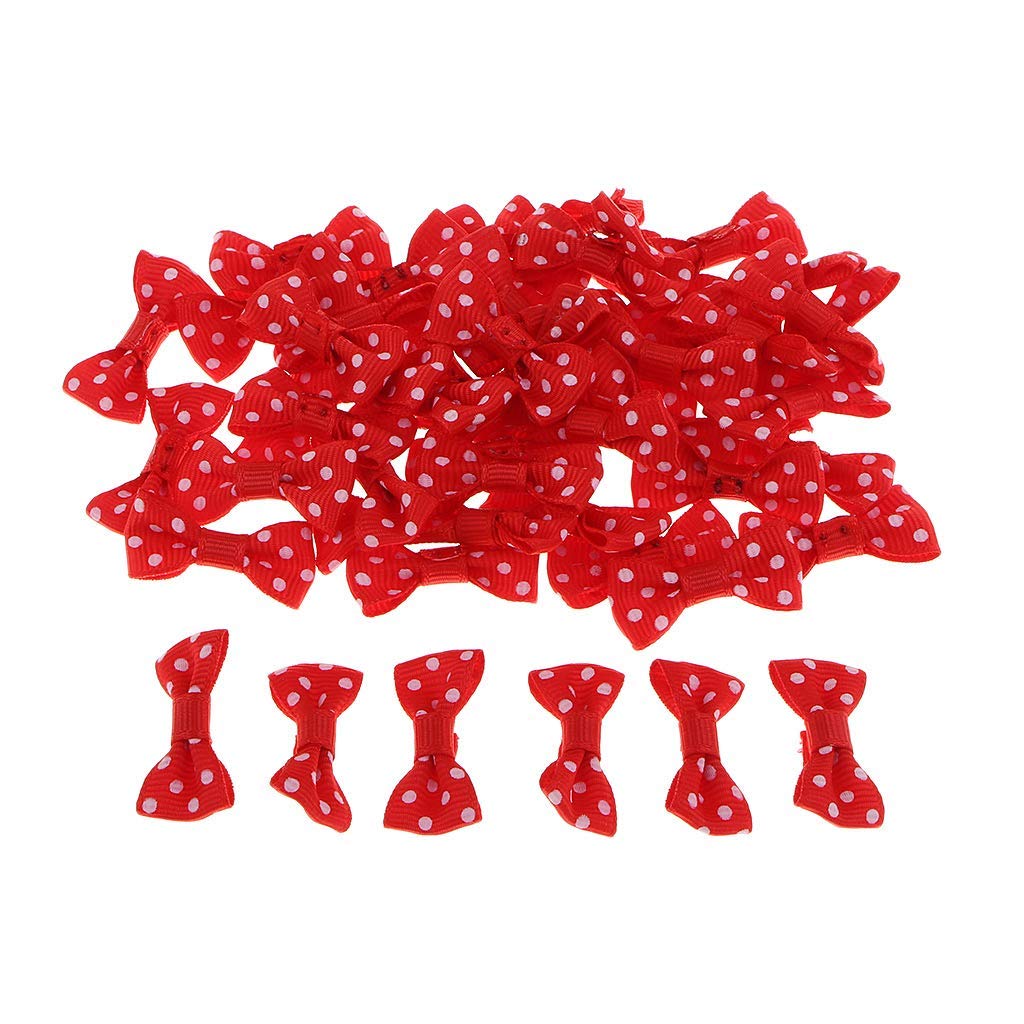 50pcs Mini Polka Dot Bows for Wedding, Birthday & Gift Wrapping - Red