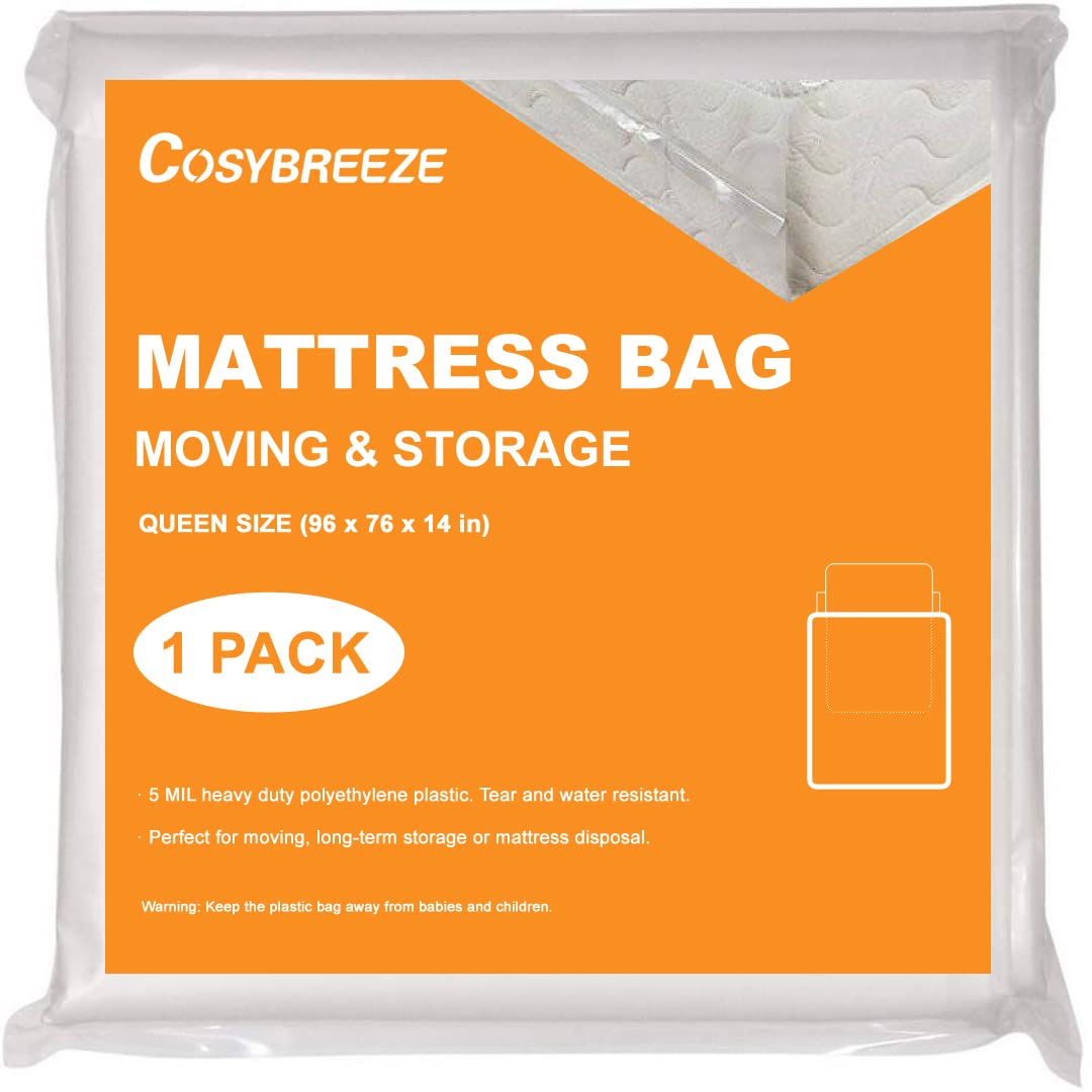 **Heavy Duty Waterproof Mattress Bag for Moving & Storage - 5 Mil Queen Size Mattress Cover (60