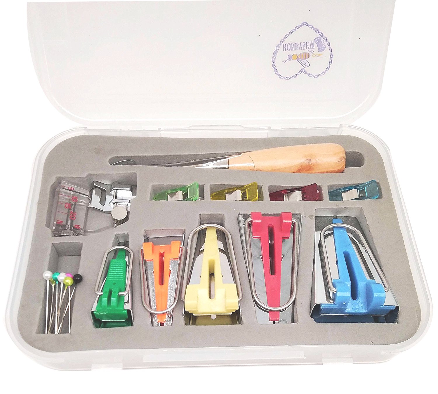 HONEYSEW Single & Double Fold Bias Tape Maker Kit Set - 6MM, 9MM, 12MM, 18MM, 25MM (5 Sizes) - DIY Fabric Bias Tape Makers for Quilting, Sewing & Dressmaking - Perfect for Quilt Binding, Garment Edges & Craft Projects
