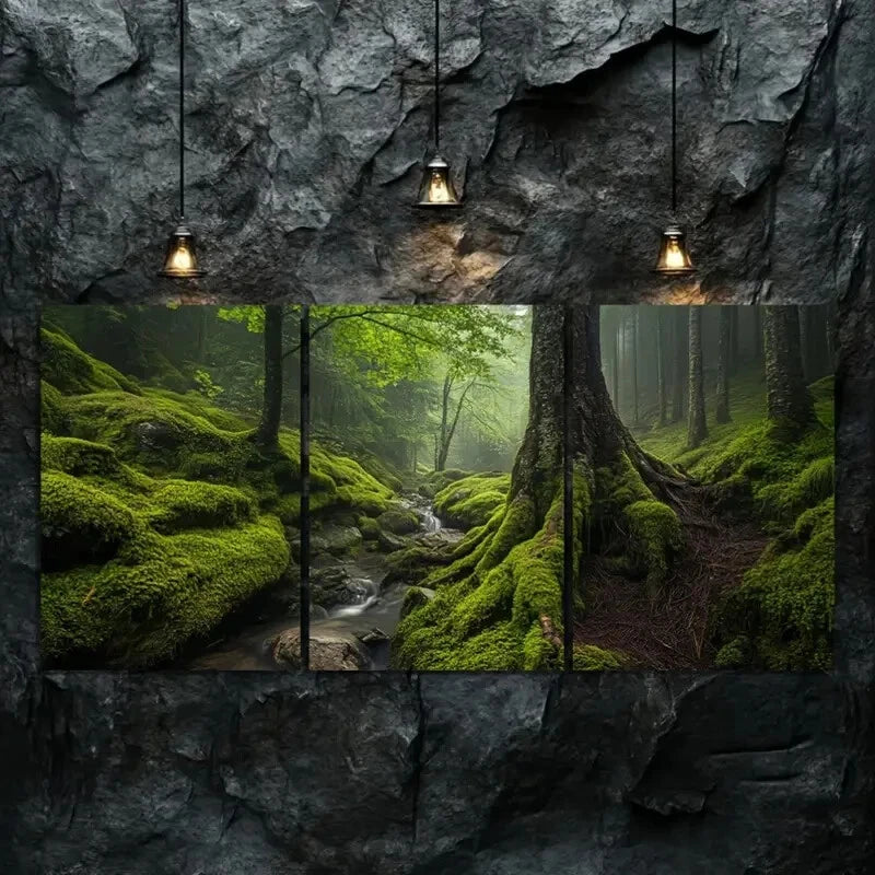 Enchanted Woodland Wall Art Set - 3 Piece Framed Canvas Prints (40x60cm) with Misty Stream Scene | High Quality Australian Made Home Decor | Perfect for Living Room, Bedroom & Office Decorations