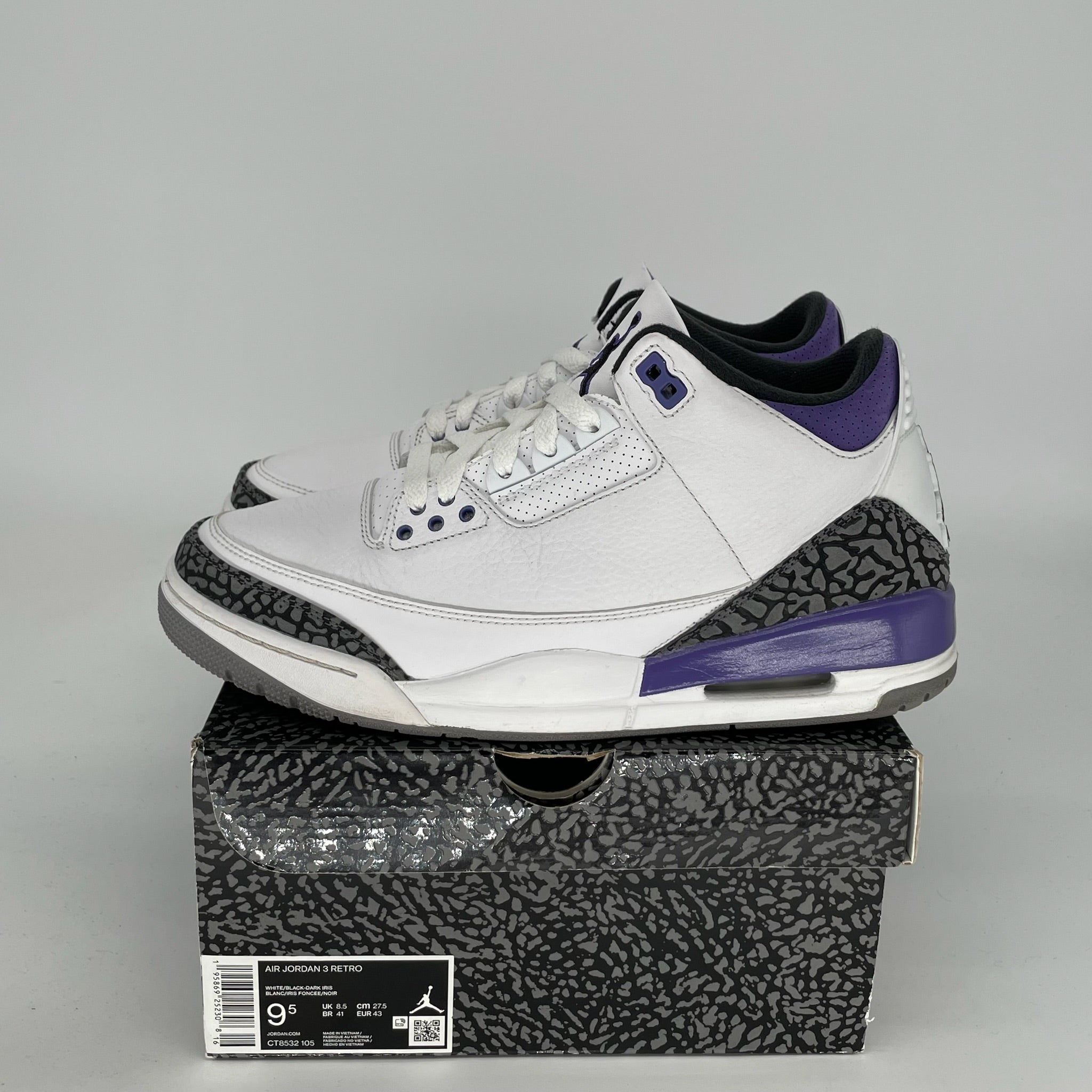 Original Air Jordan 3 Retro 'Dark Iris' Men's Basketball Shoes - Size 9.5 (CT8532-105) | Perfect for Streetwear & Sneaker Collectors