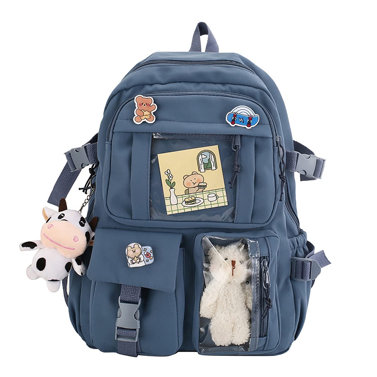 Cute Kawaii Aesthetic Backpack with Badge Pins & Keychain Pendant - Lightweight Travel Backpack for School, College, Anime Conventions & Daily Use