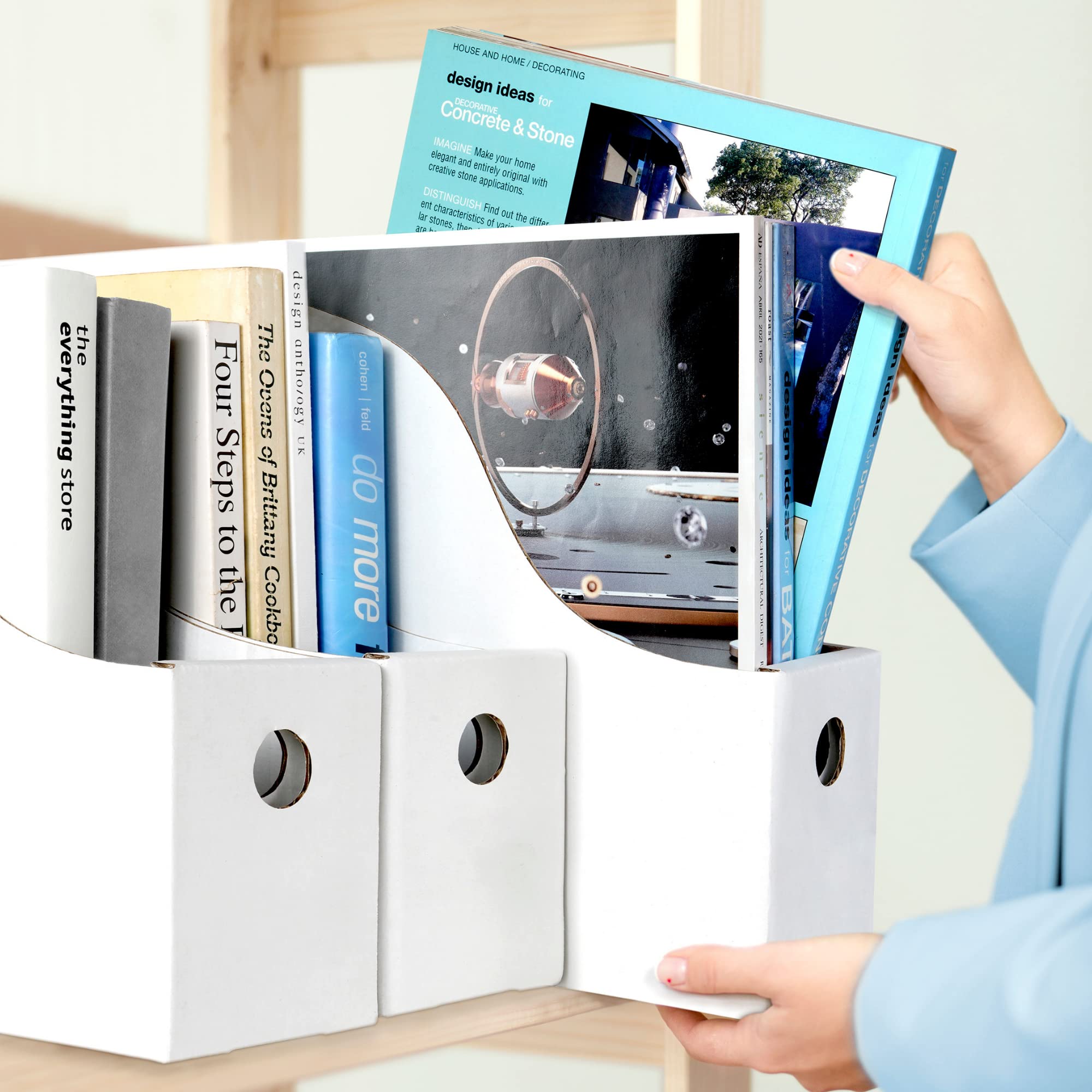 Dunwell White Magazine File Holder (6 Pack) - Sturdy Cardboard Magazine Organizer, Vertical File Folder Holder for Office, Desk or Classroom - Perfect for Books, Documents, Office Supplies & School Materials Storage