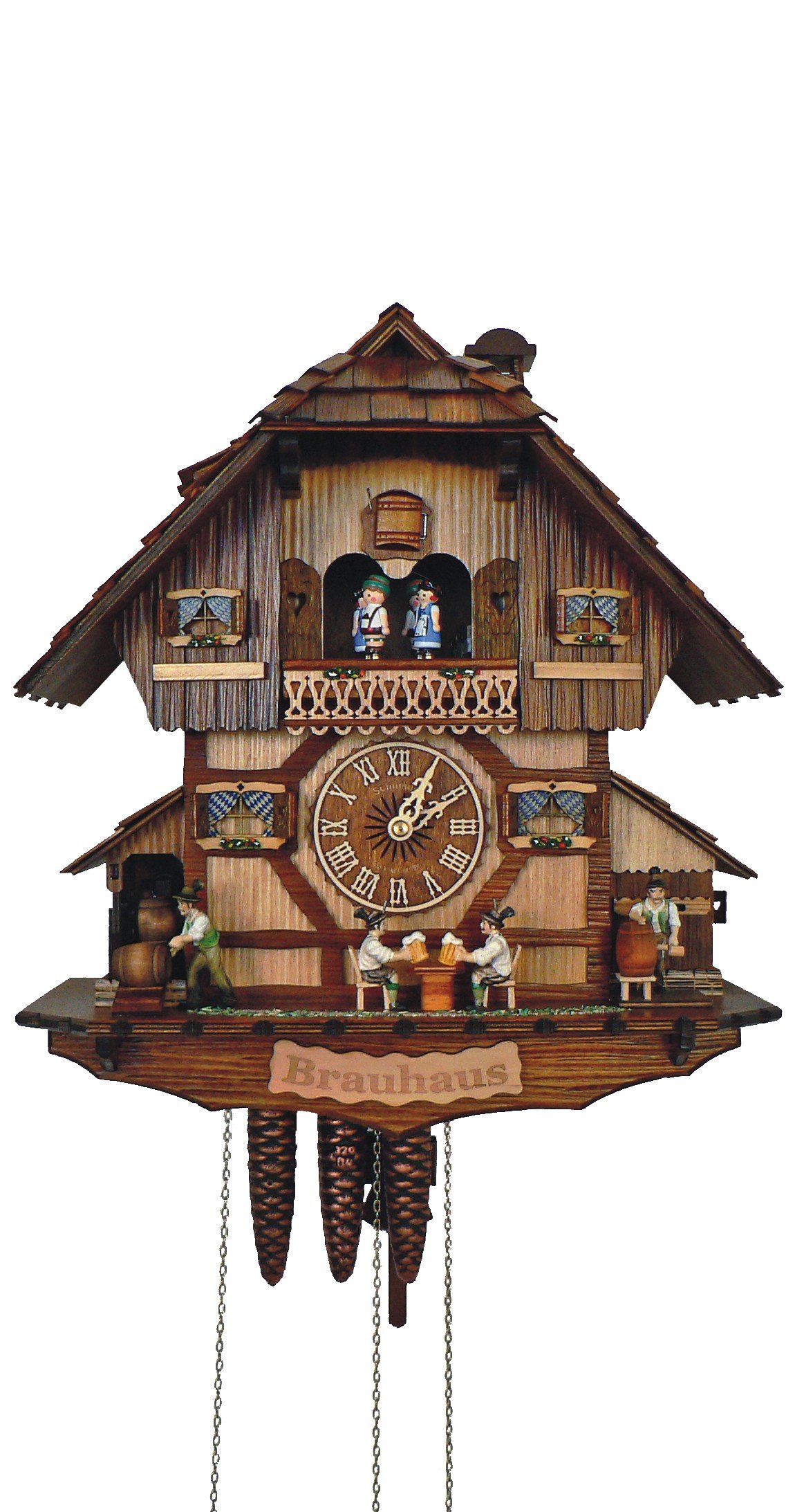 Authentic Black Forest Cuckoo Clock with Moving Beer Drinkers - Handcrafted German House Decor for Living Room, Kitchen, or Bar