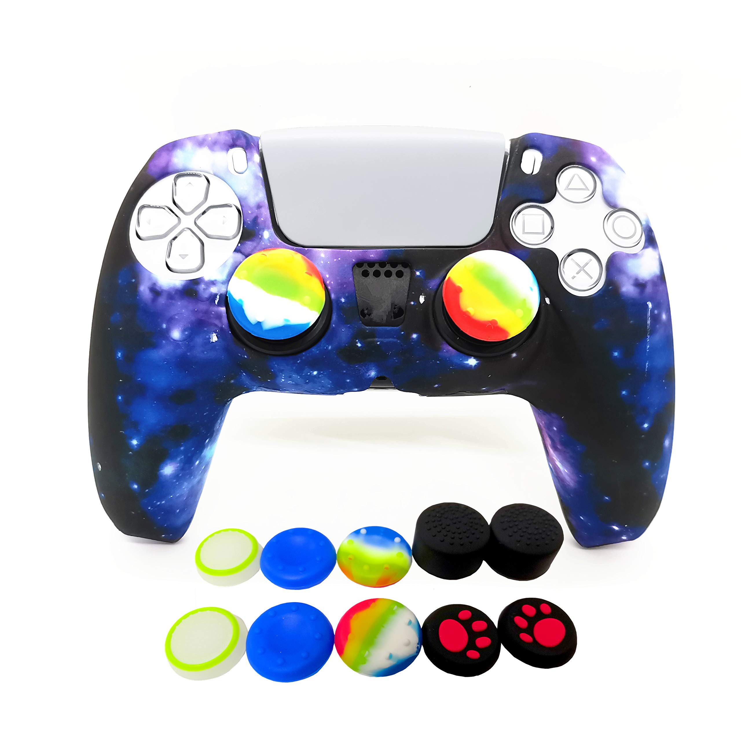 Anti-Slip Silicone PS5 Controller Cover with 10pcs Thumb Grips - Blue Starry Sky Design for Enhanced Gaming Comfort & Protection | Perfect for Long Gaming Sessions & Competitive Play