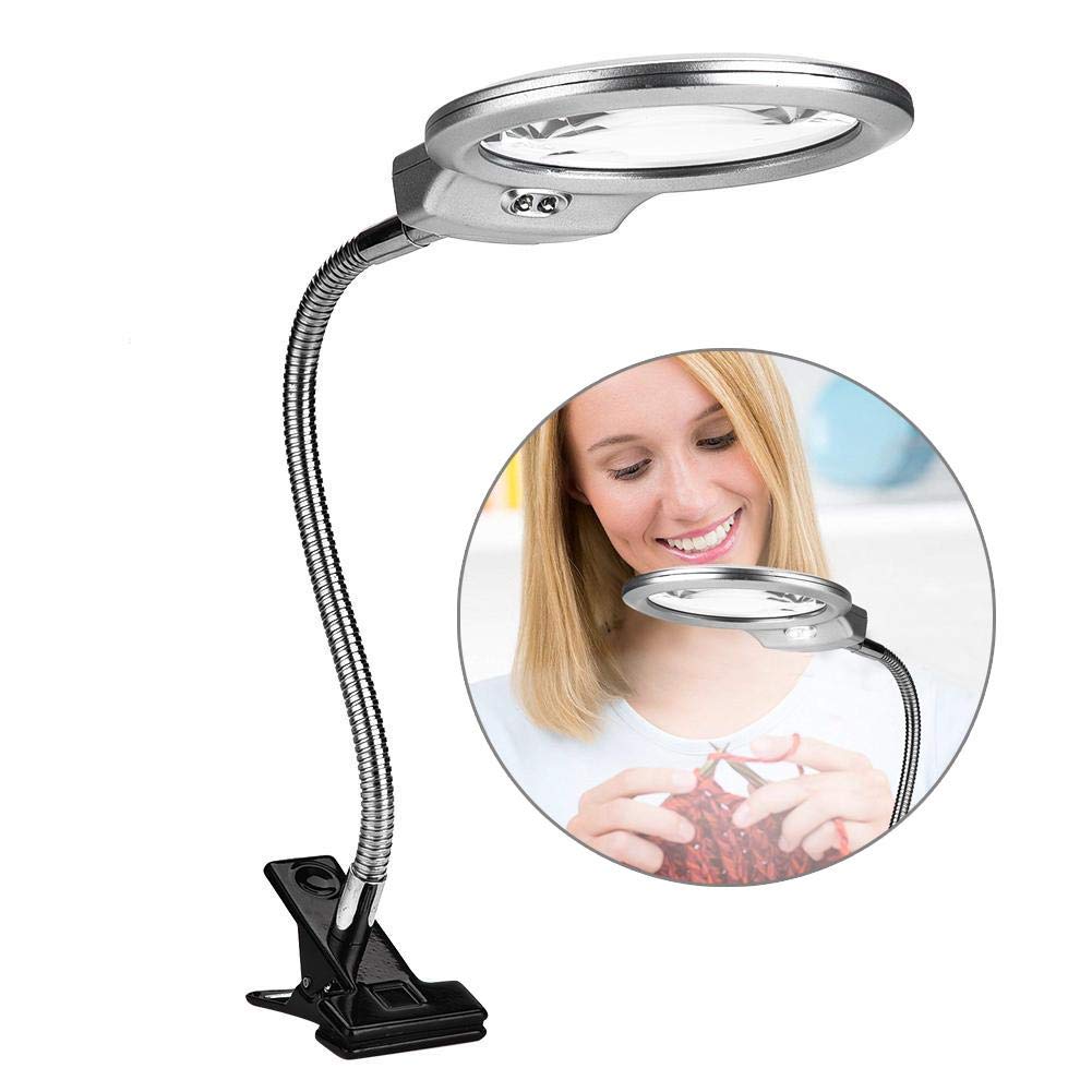 ZJchao Rechargeable LED Magnifying Lamp with Metal Clamp - Adjustable Brightness Optical Glass Lens for Reading, Crafts & Jewelry Work - Perfect Desk Magnifier for Hobbyists & Professionals