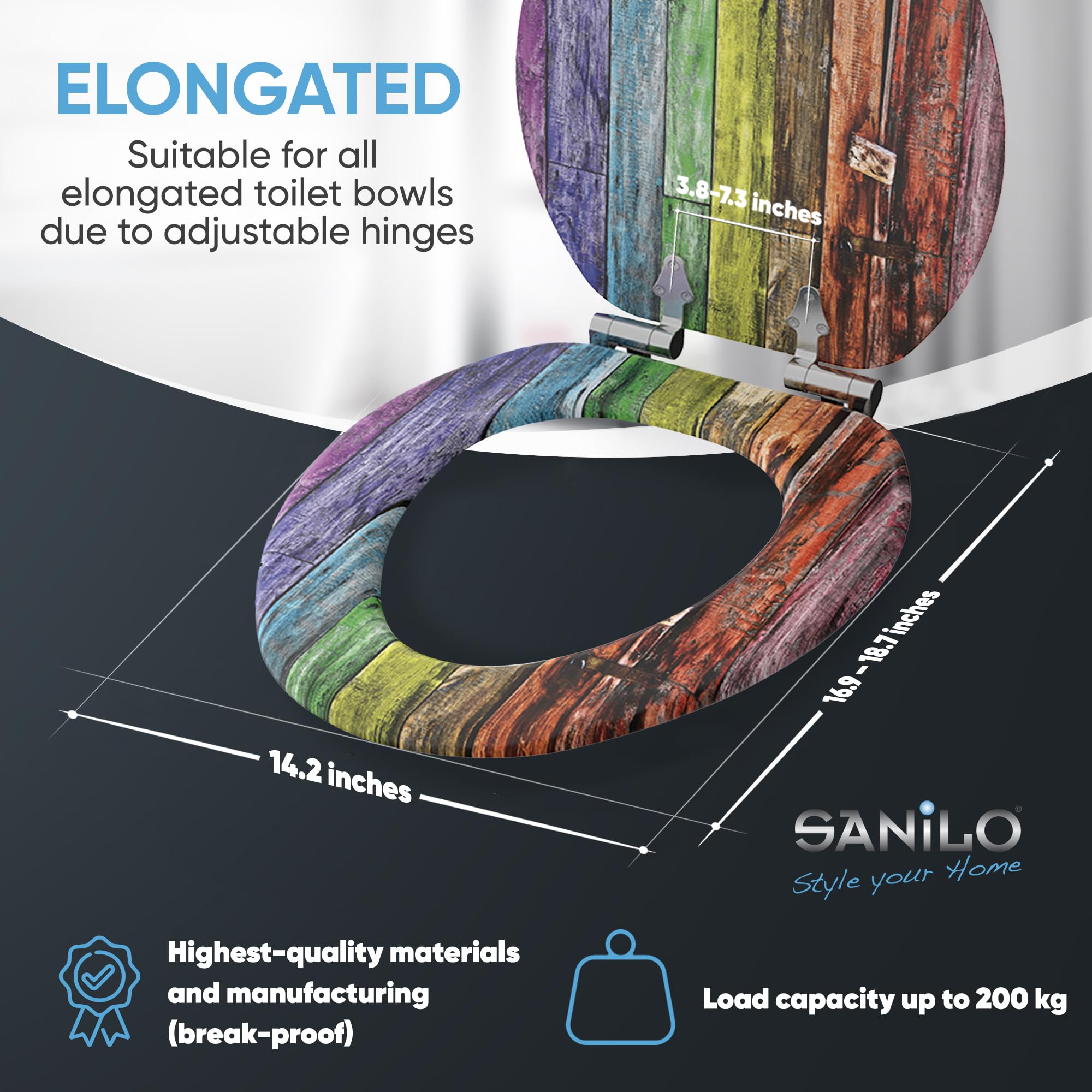 Sanilo Soft Close Elongated Toilet Seat - Quiet Slow Closing Lid with Strong Bumpers & Durable Hinges - Perfect for Bathroom Upgrade & Home Renovation