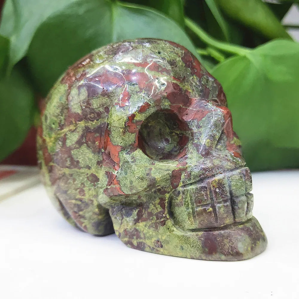 Natural Dragon Blood Stone Crystal Skull - Hand Carved Quartz Cranium Gemstone for Healing & Meditation (2inch/3inch) - Perfect for Spiritual Practice, Home Decor & Energy Work