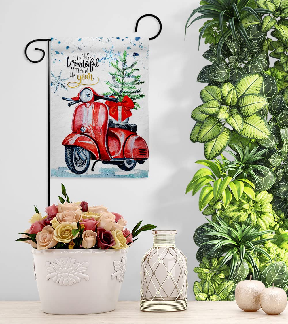 Winter Scooter Garden Flag - Snowflake & Snowman Decor for Yard - Made in USA