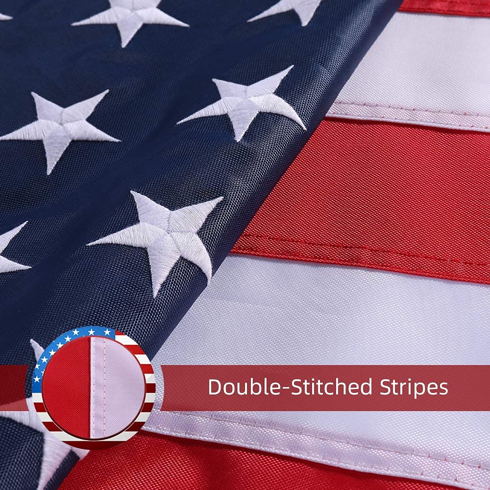 8x12 Ft American Flag - Heavy Duty 210D Polyester US Flag with Embroidered Stars & Sewn Stripes - All Weather Outdoor USA Flag with Brass Grommets - Perfect for Backyards, Parades, Schools, and Patriotic Events