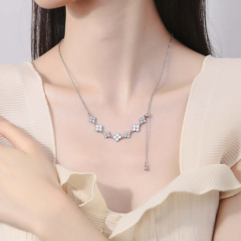Y Chain Clover Floral Gold Necklace | Elegant 18K Gold Plated Pendant Necklace for Women | Perfect for Valentine's Day, Anniversary Gifts & Everyday Wear